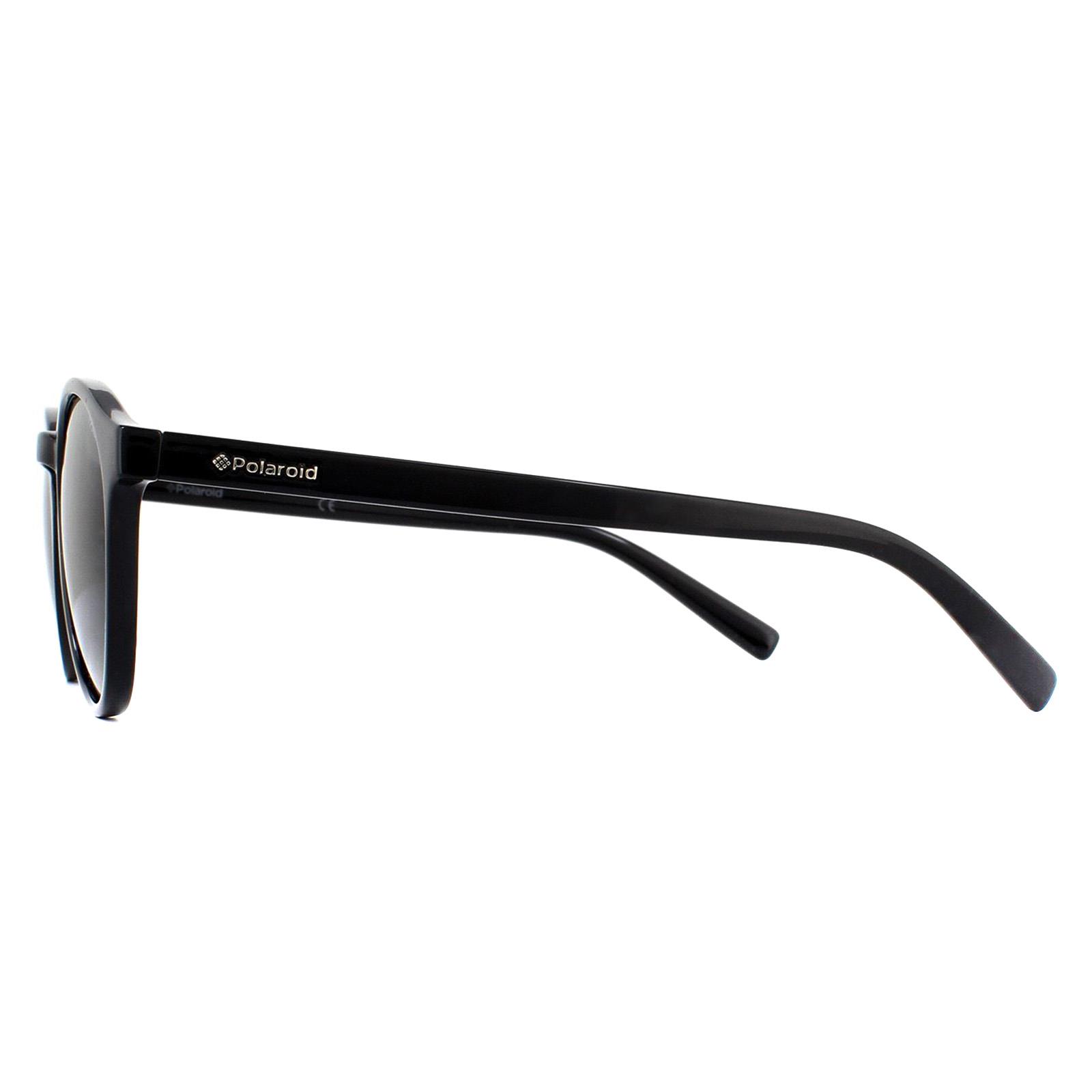 Black Round Shiny Black Grey Polarized Sunglasses, Image 3 of 4
