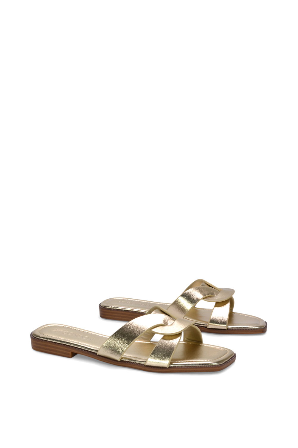 Gold 'Charley' Open Toe Slip On Slider Sandals With Square Toe, Image 3 of 5