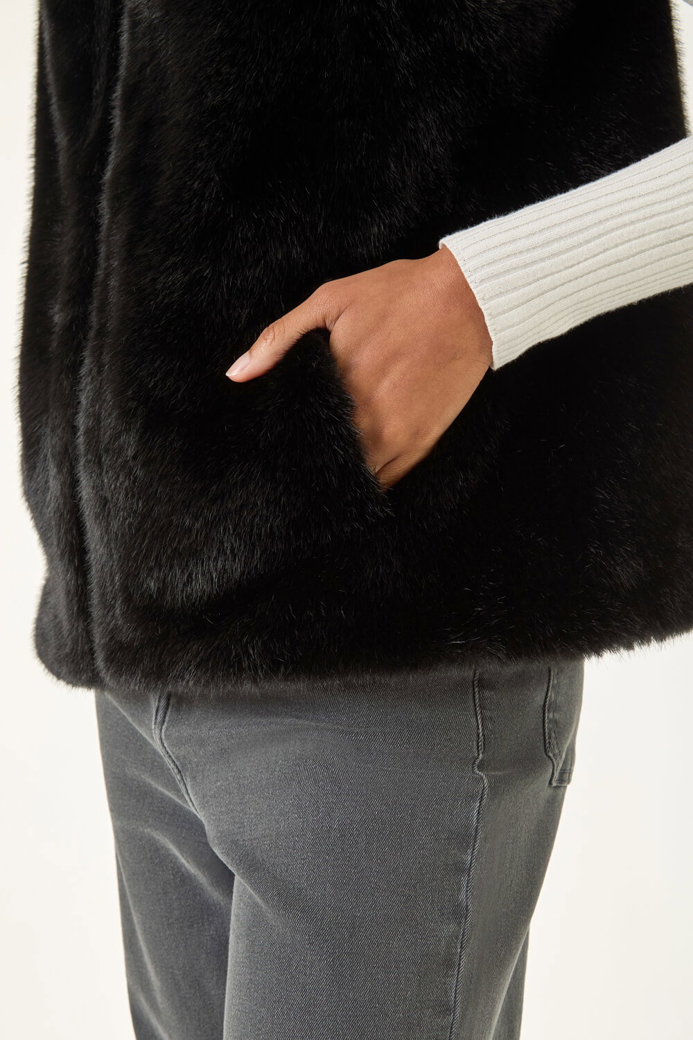 Black Hooded Faux Fur Gilet, Image 6 of 5