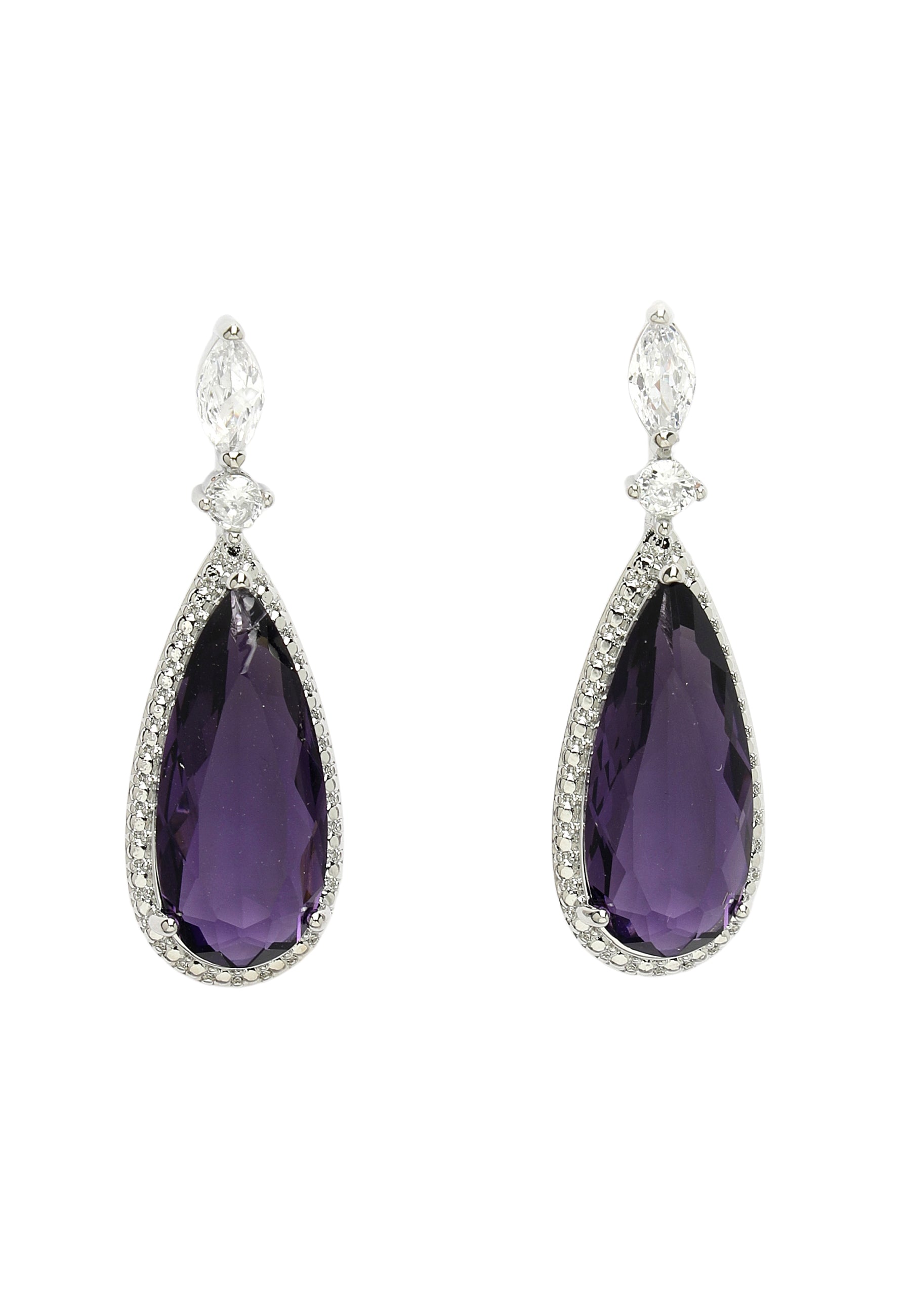 Purple Diva Collection Crystal Simulated Almond Drop Earrings
