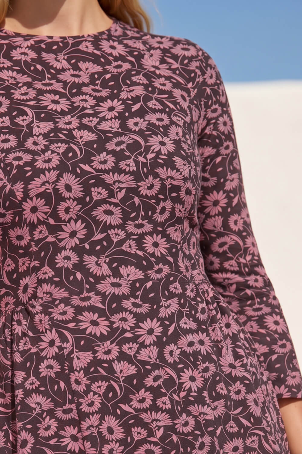 Pink Floral Print Ruched Midi Dress, Image 5 of 4