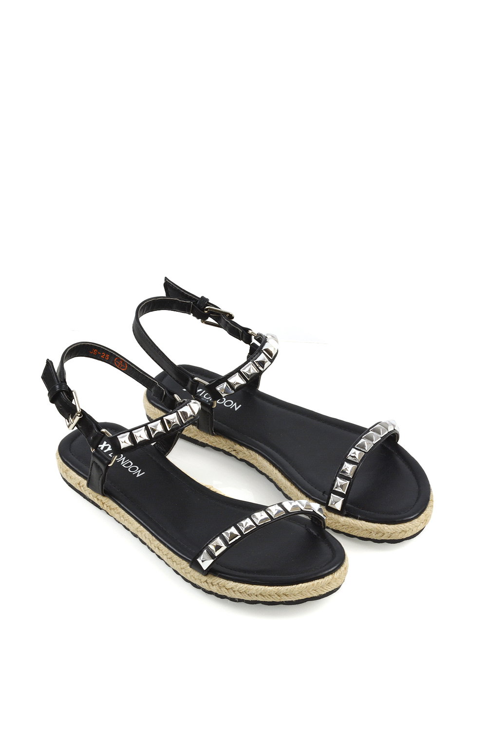 Black XY LONDON Black Studded Flat Espadrille Sandals with Slingback, Image 3 of 3