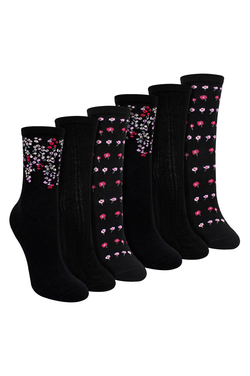 Multi 6 Pairs Ladies Floral Pattern Socks - Soft Cotton Rich Everyday Socks, Image 1 of 3