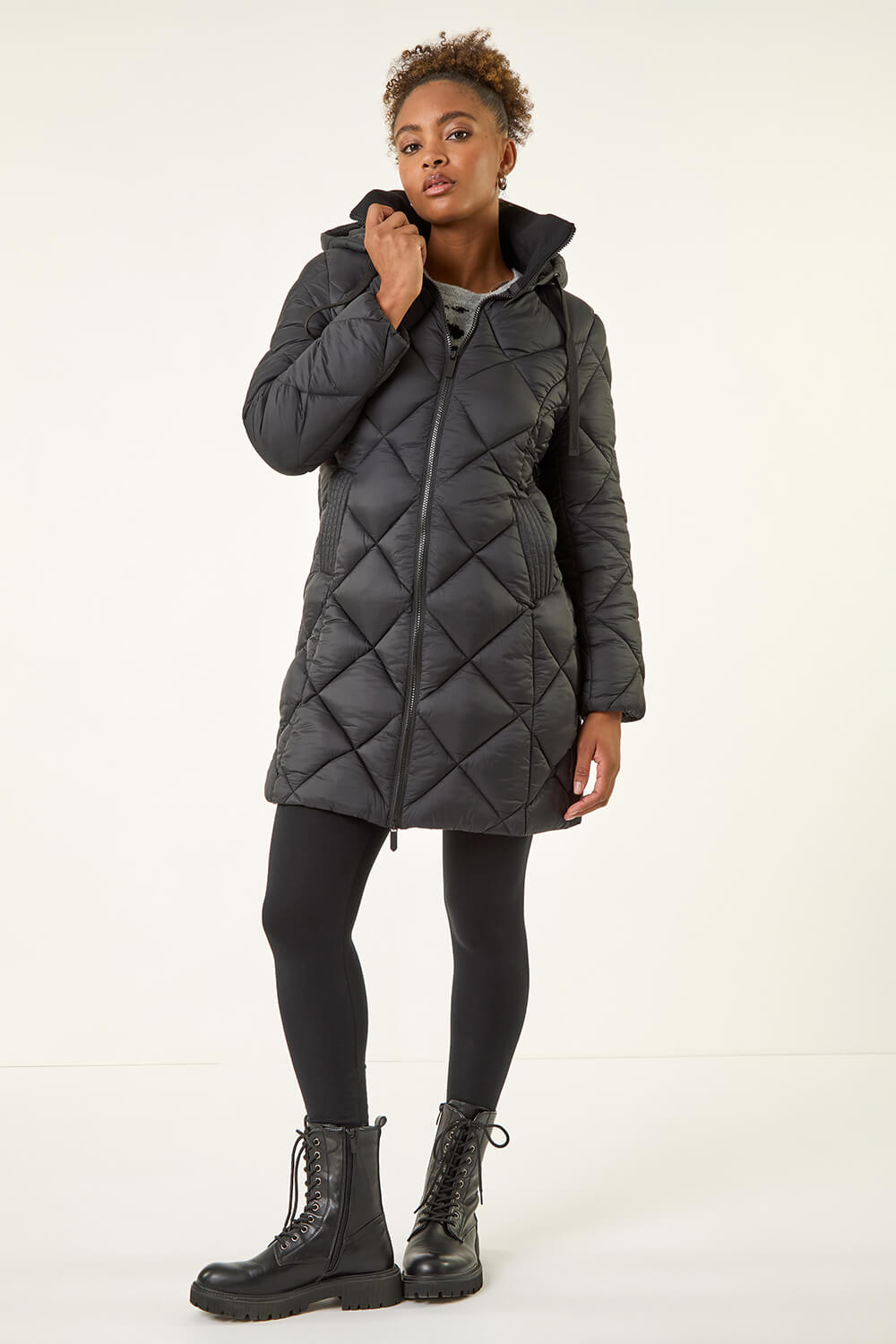 Black Diamond Quilt Padded Coat, Image 6 of 6