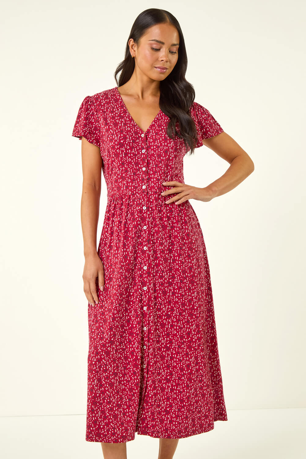 Red Petite Abstract Spot Midi Dress, Image 5 of 5