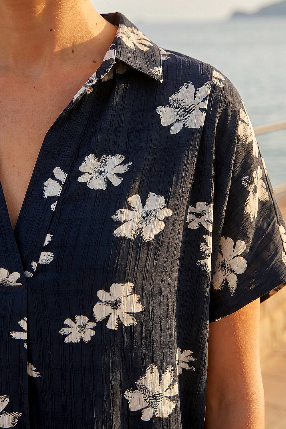 Black Floral Pleat Front Relaxed Overshirt, Image 5 of 4