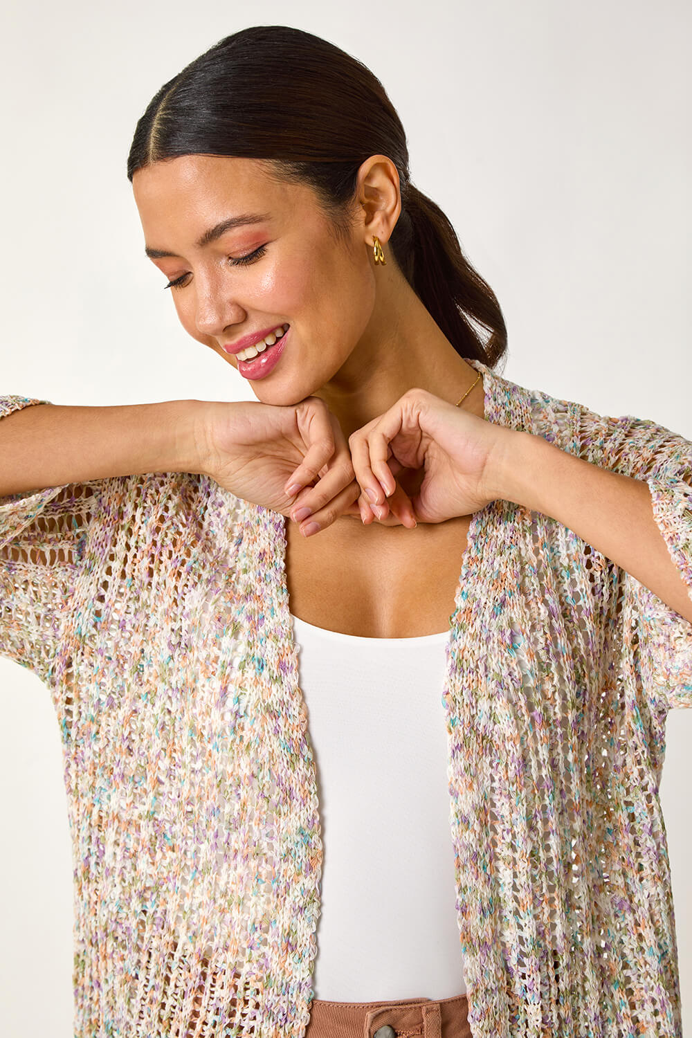 Multi Stitch Detail Knit Cardigan, Image 1 of 5