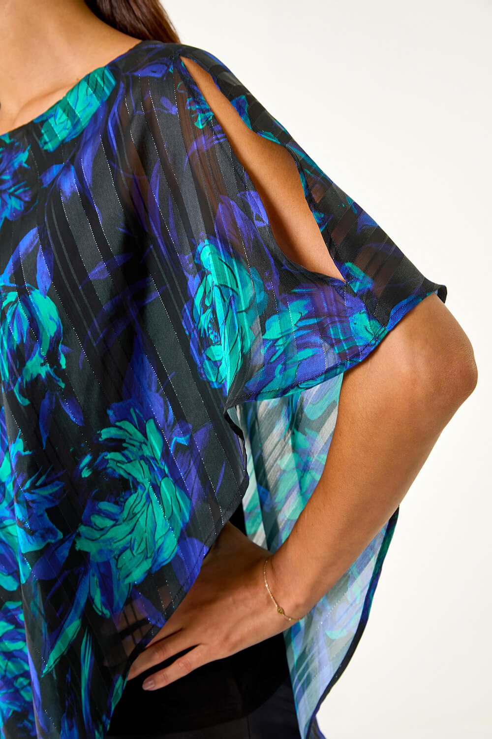 Blue Floral Asymmetric Overlay Top, Image 6 of 5