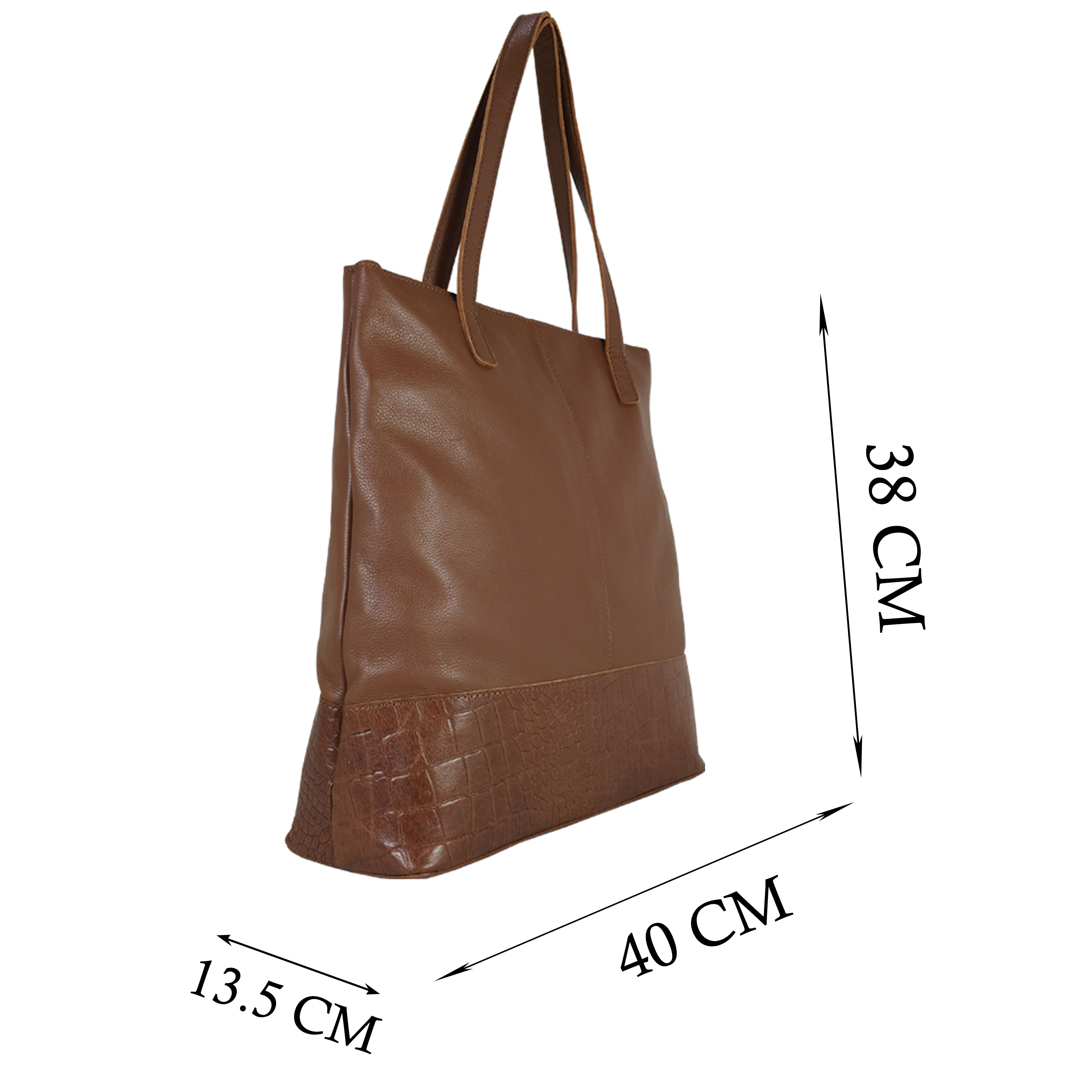 Tan 'SIENNA' Embossed Croc + Pebble Grain Unlined Leather Tote Bag, Image 5 of 5