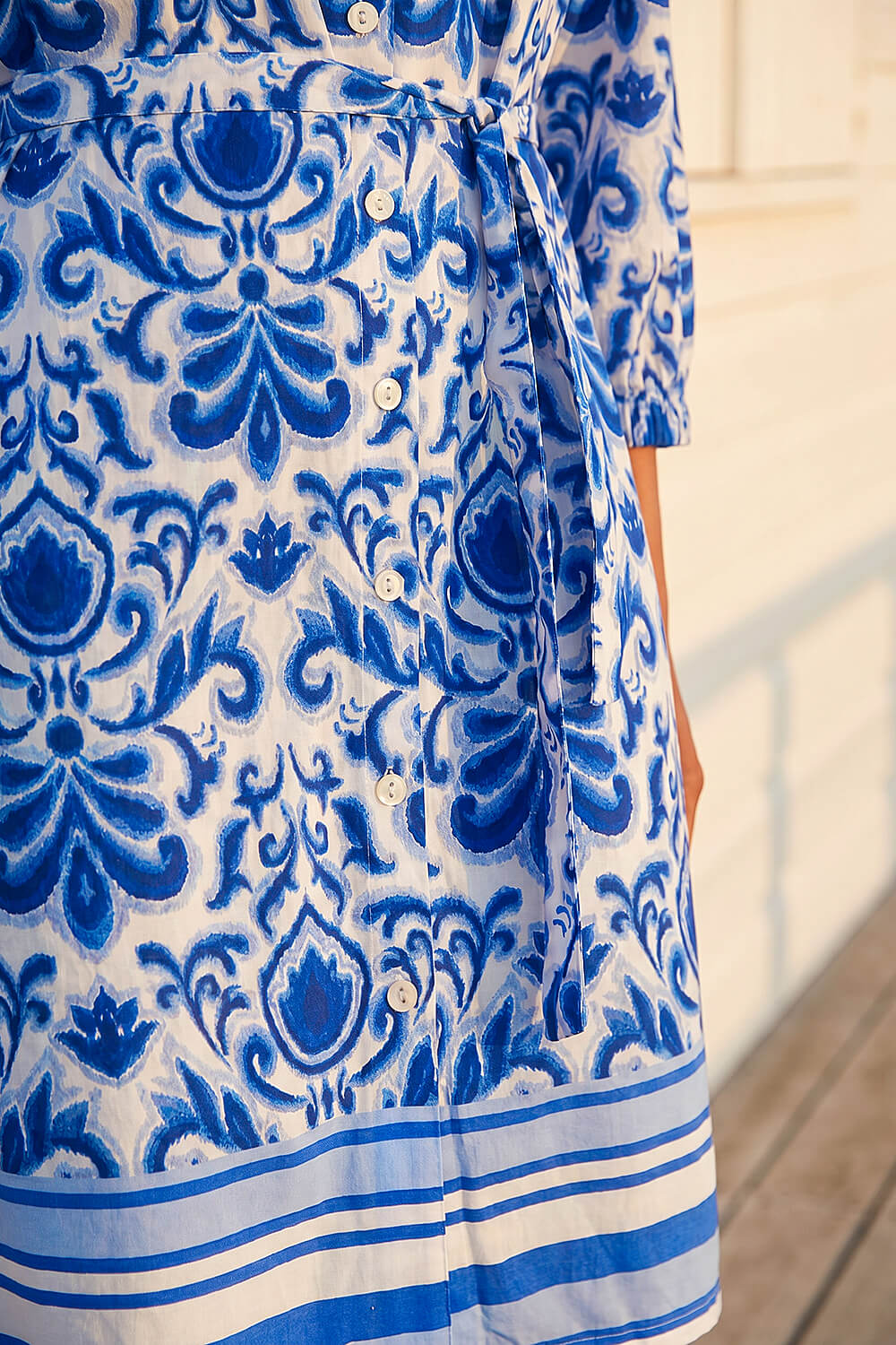 Royal Blue Abstract Border Print Shirt Dress, Image 5 of 4