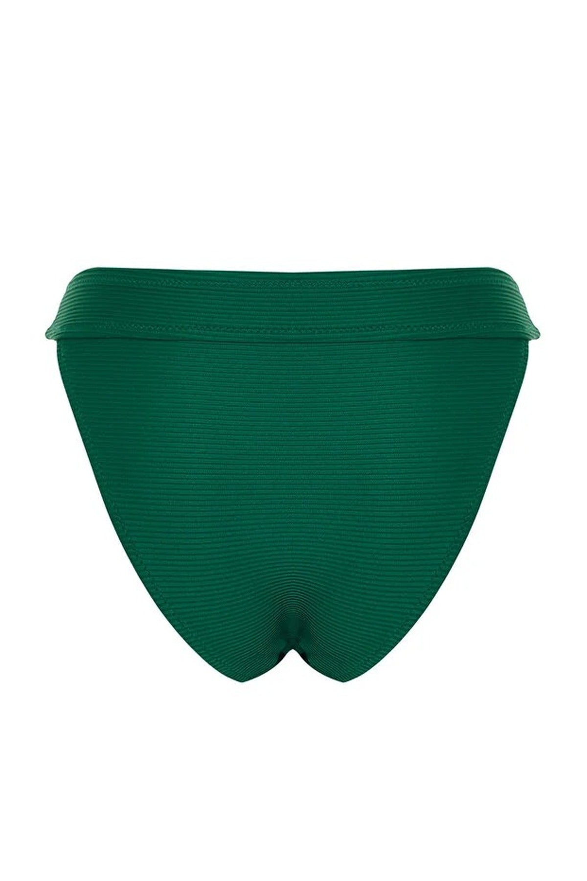 Dark Green WOVCOR Dark Green Textured Regular Waist Bikini Bottom with Minimal High Leg Fit, Image 3 of 3