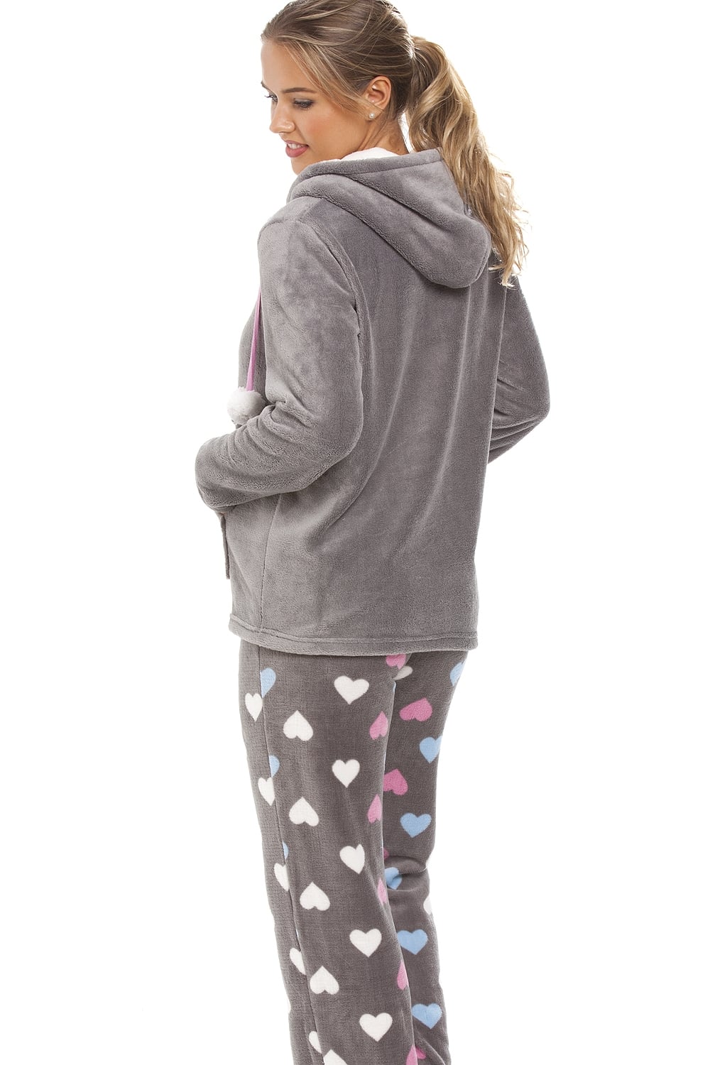 Grey Multicoloured Heart Print Supersoft Pyjama Set, Image 4 of 5