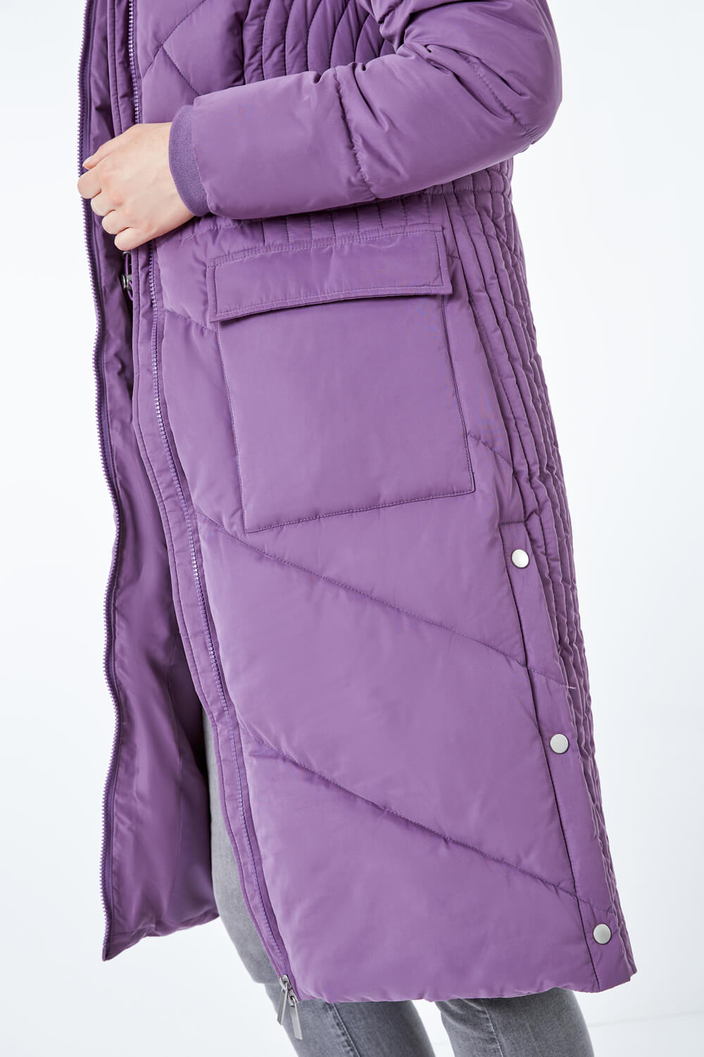 Purple Longline Quilted Coat , Image 6 of 5
