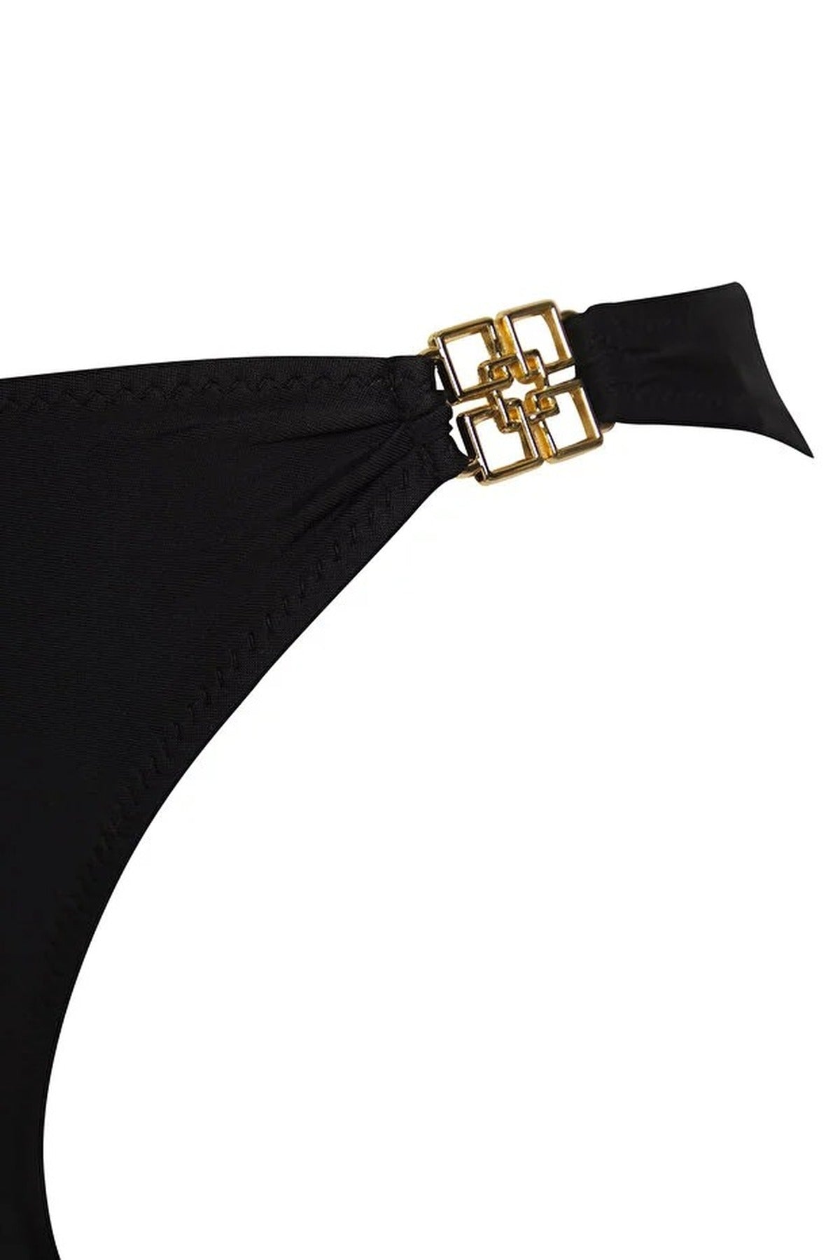 Black Triangle Bikini Set with Hardware Detail and High Leg Bottom, Image 3 of 5