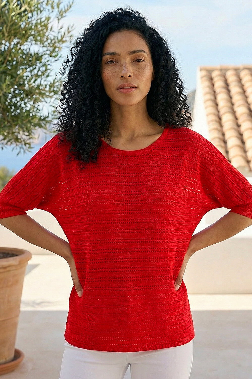 Dark Orange Textured Snit Top, Image 1 of 4