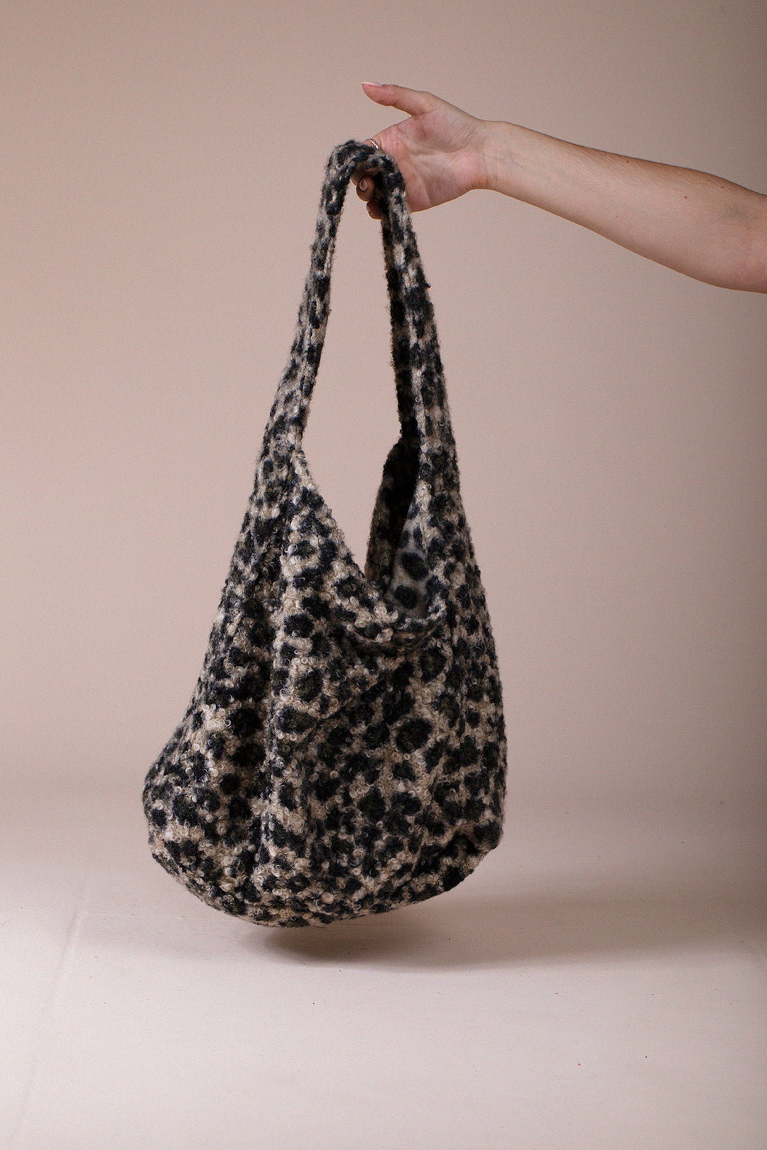 Beige Leopard Borg Hobo Bag In Beige, Image 2 of 4