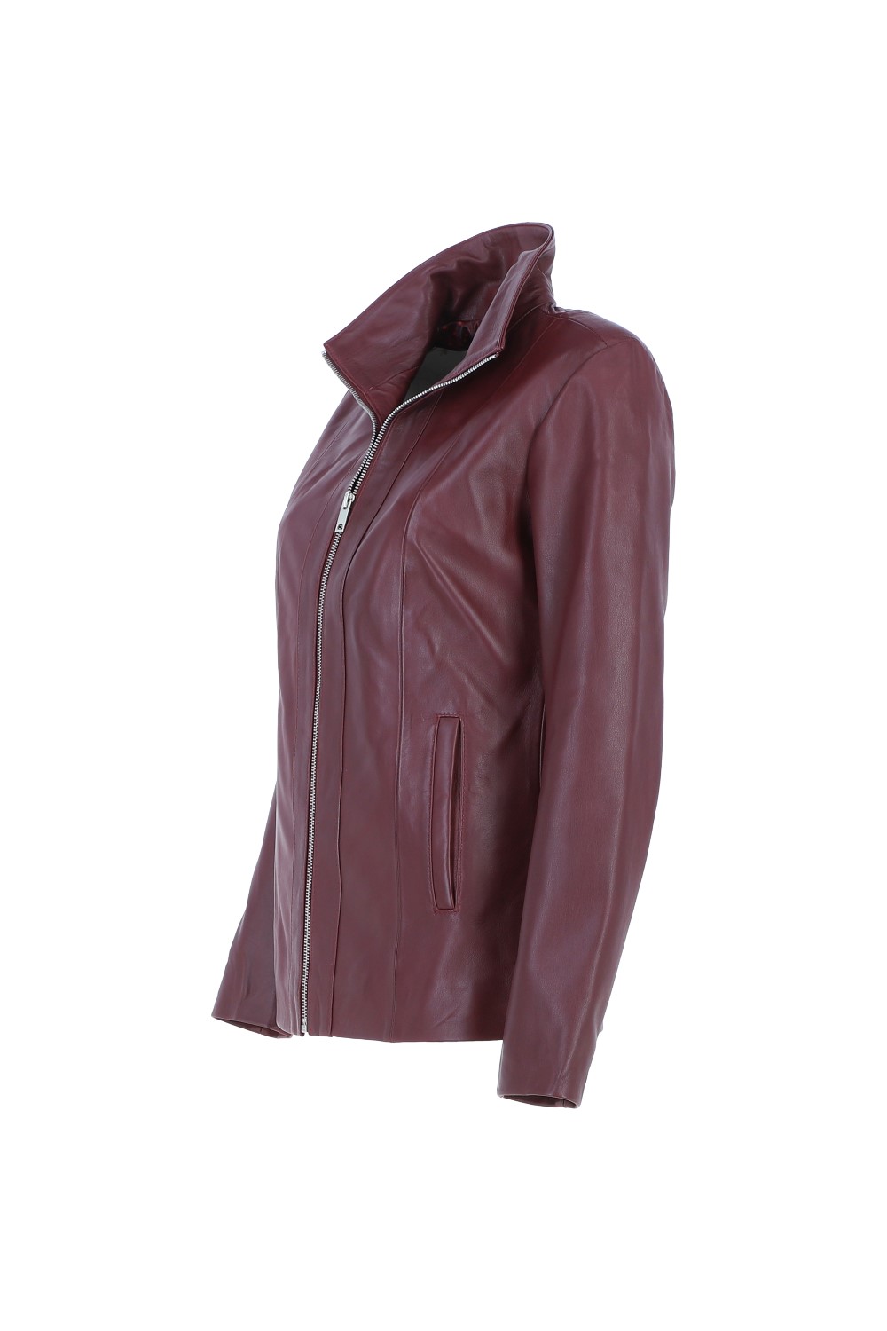 Burgundy Casual Leather Jacket with Classic Collar, Image 3 of 4