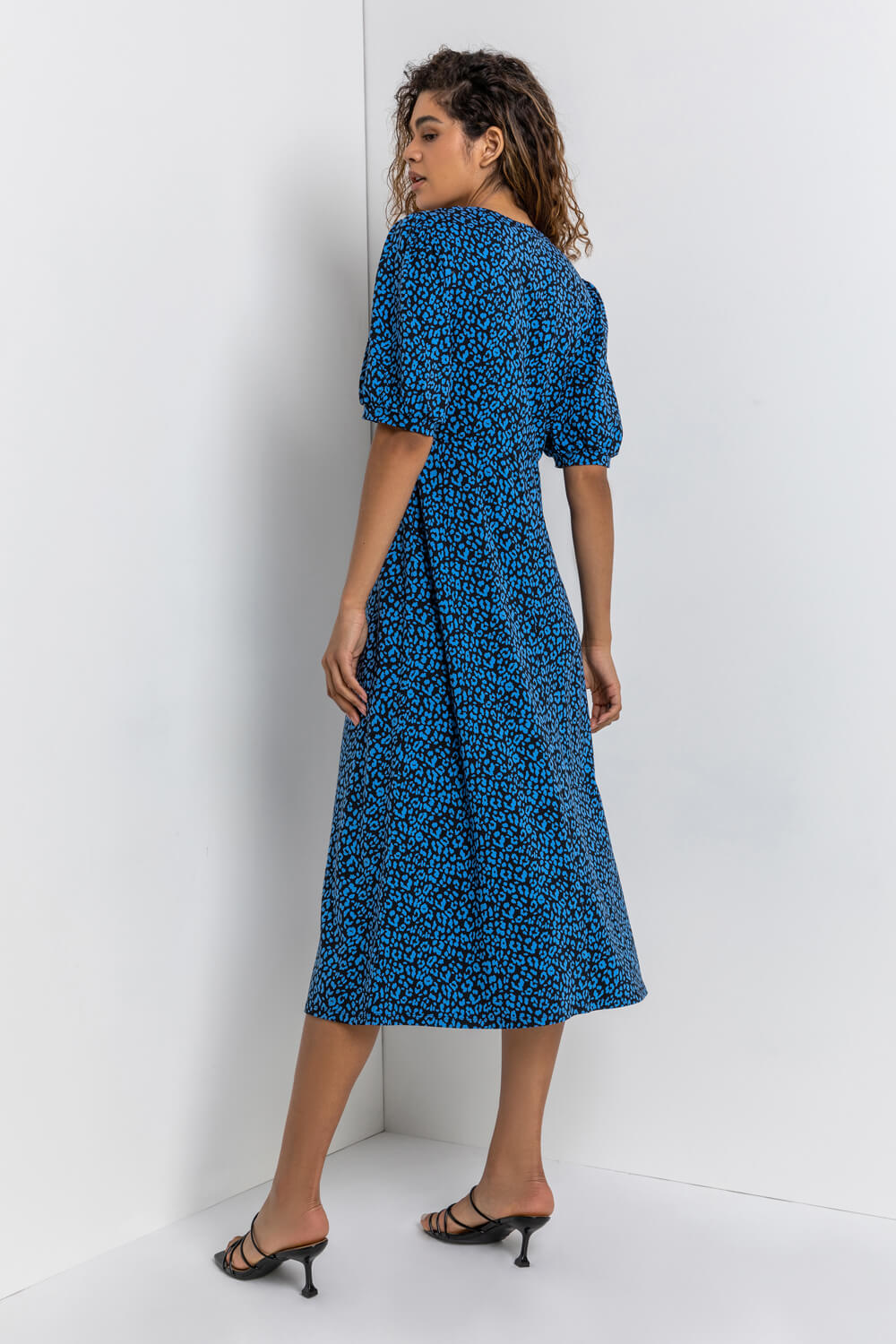 Royal Blue Animal Print Stretch Midi Dress, Image 3 of 5