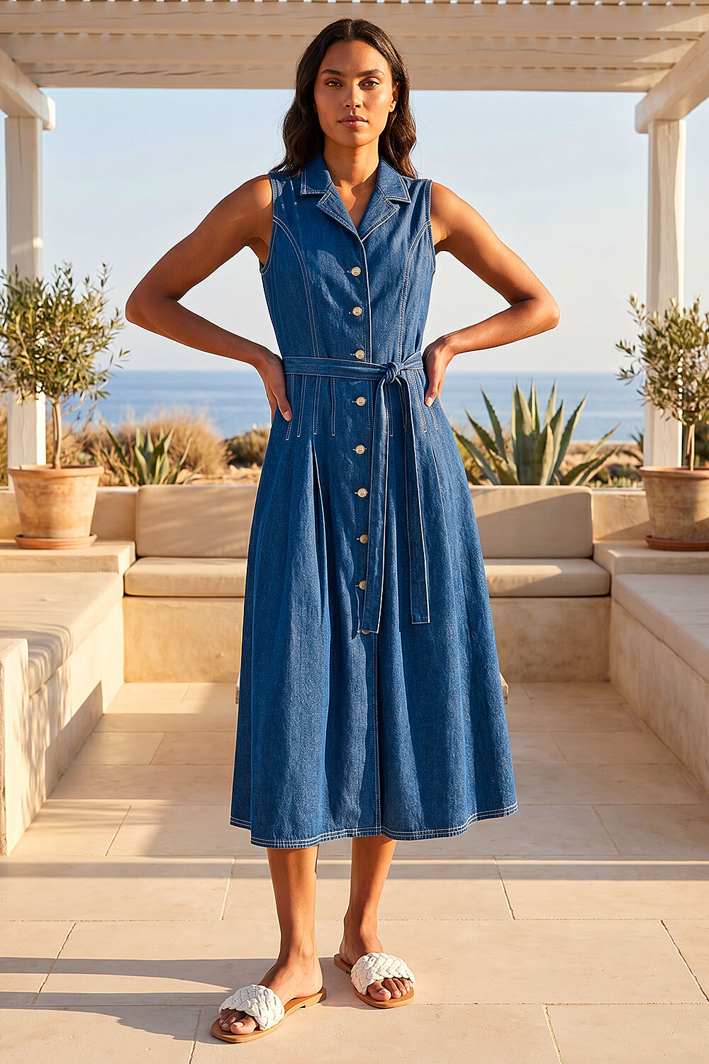 Denim Denim Button Down Midi Dress, Image 3 of 4