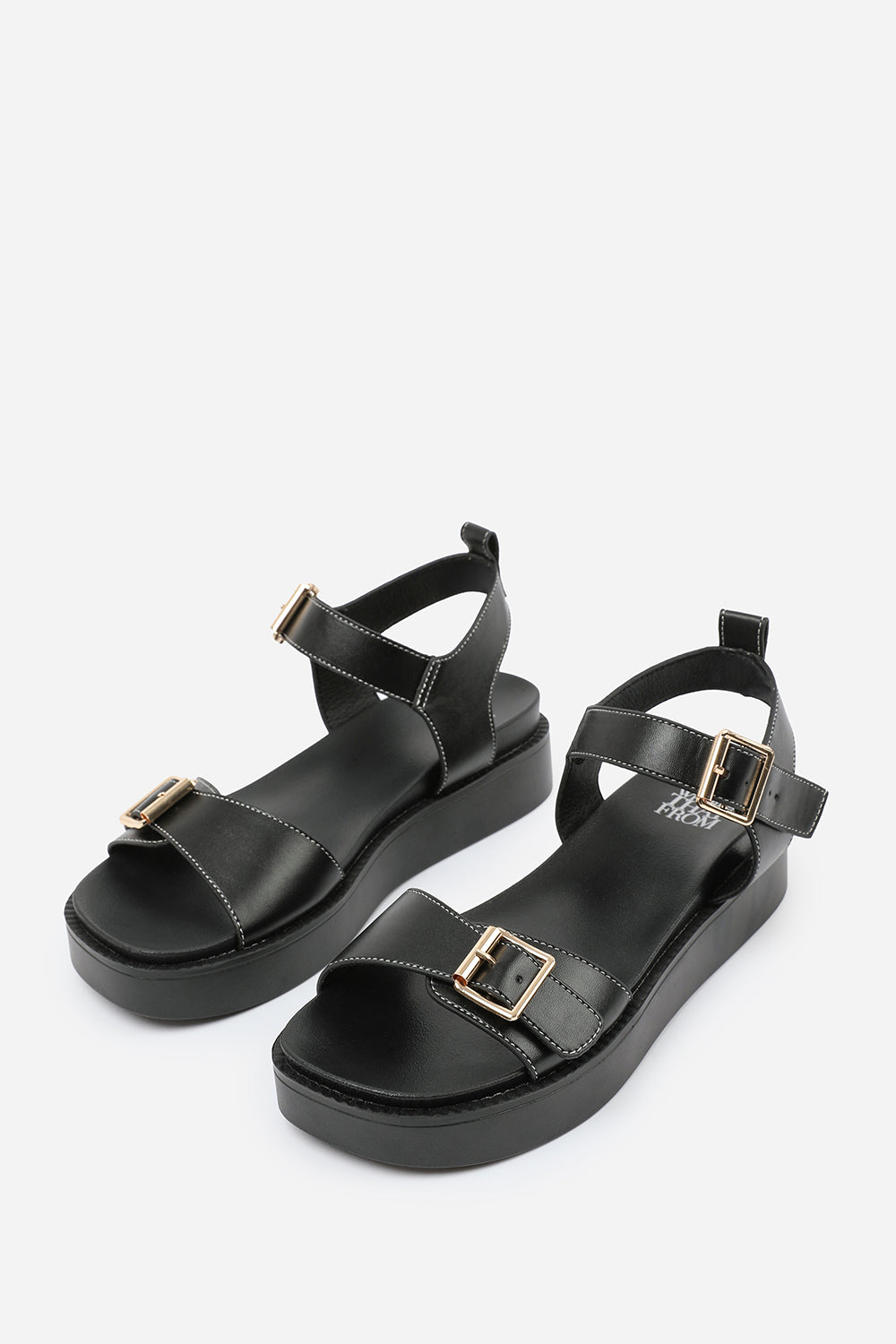 Black 'Kavia' Double Buckle Strap Platform Sandals, Image 3 of 5