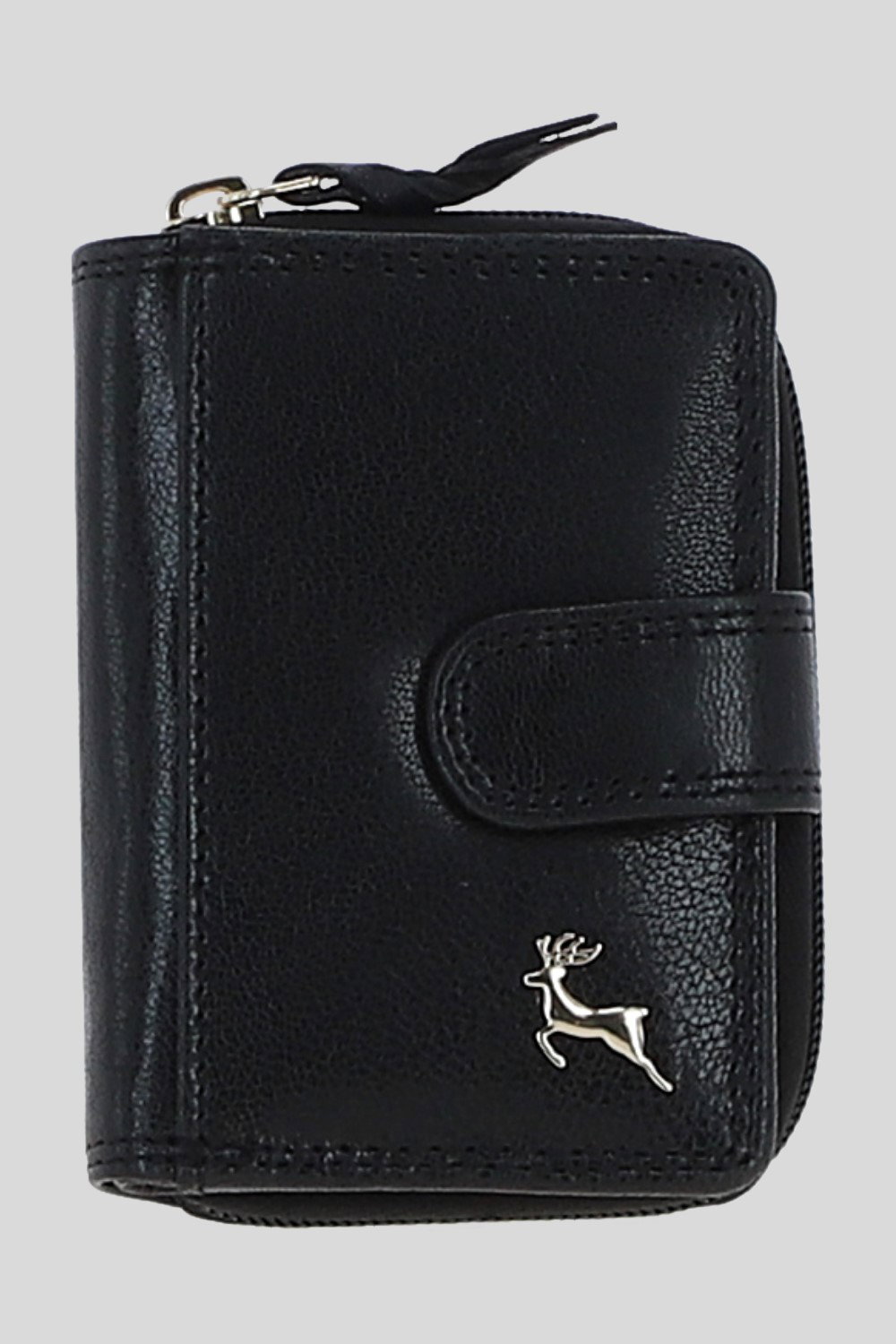 Black Real Leather Compact Purse, Image 1 of 3