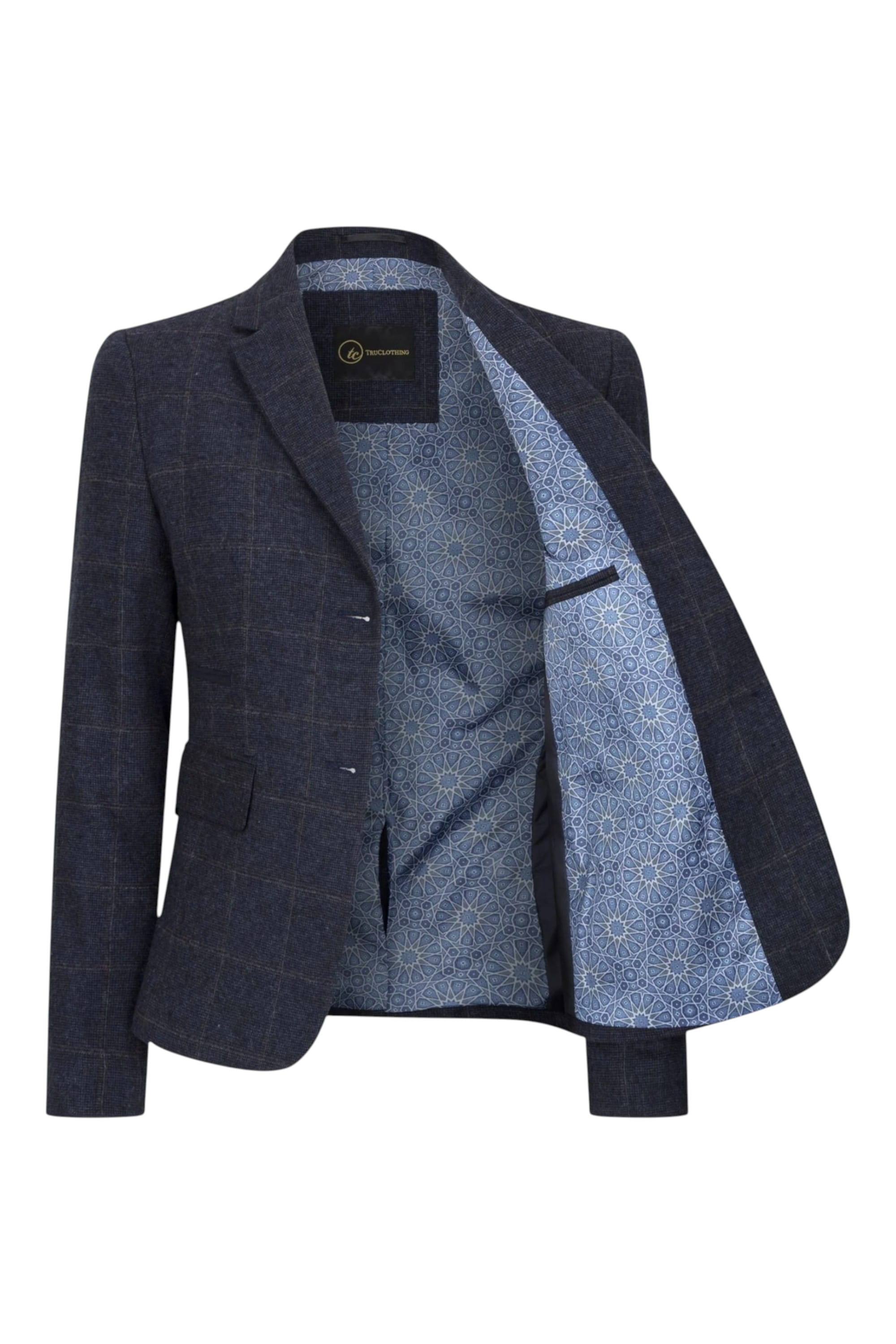 Navy Infinity Leather Navy Women's Navy Tweed Formal Blazer, Image 4 of 7