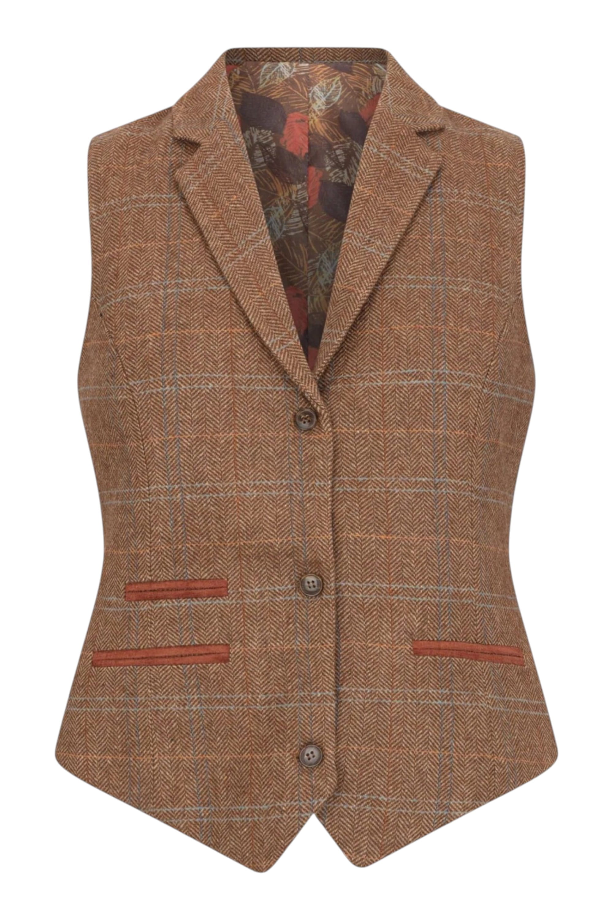 Brown Infinity Leather Brownt Tweed Waistcoat in Herringbone Check, Image 1 of 3