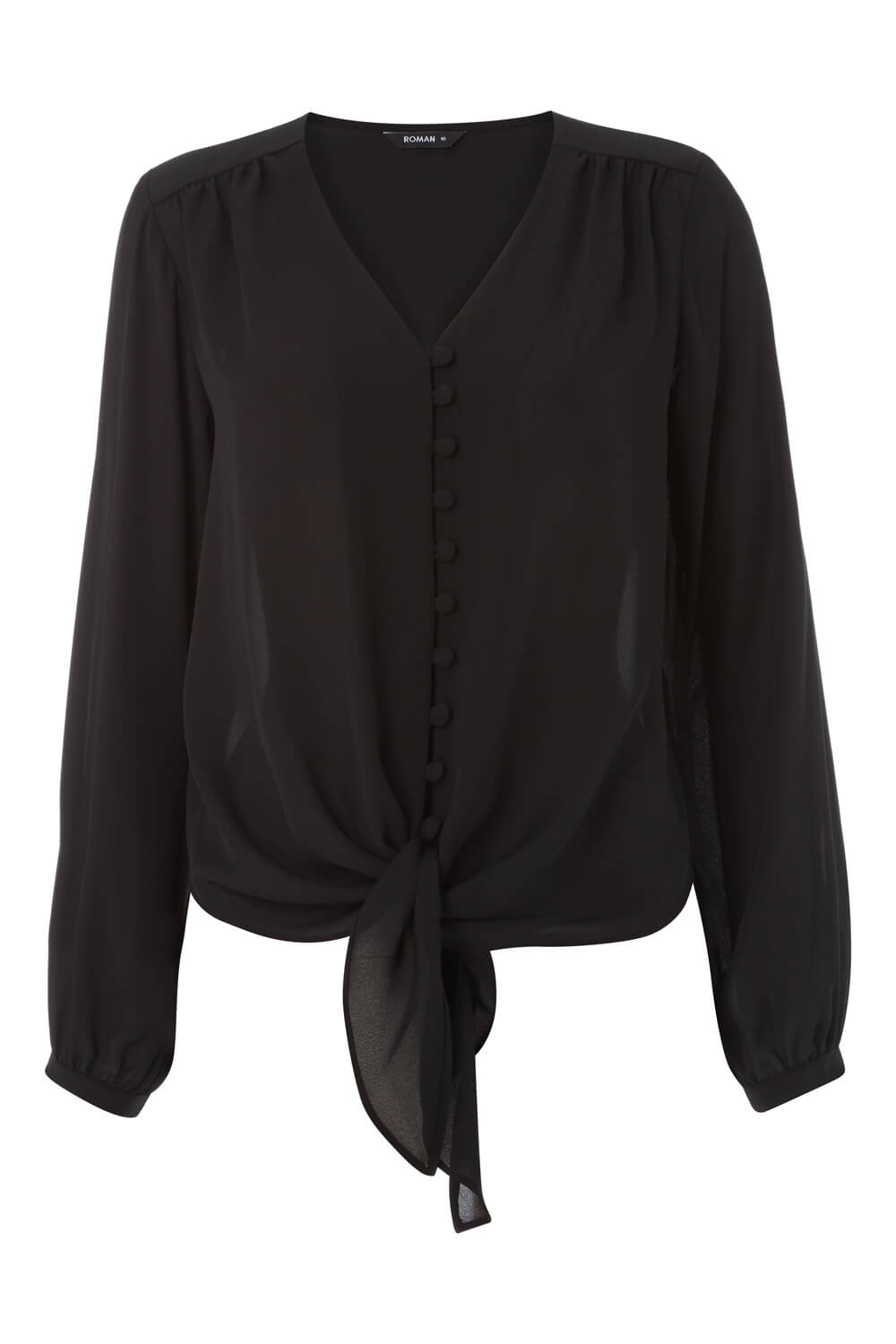 Black Button Tie Front Blouse, Image 5 of 4