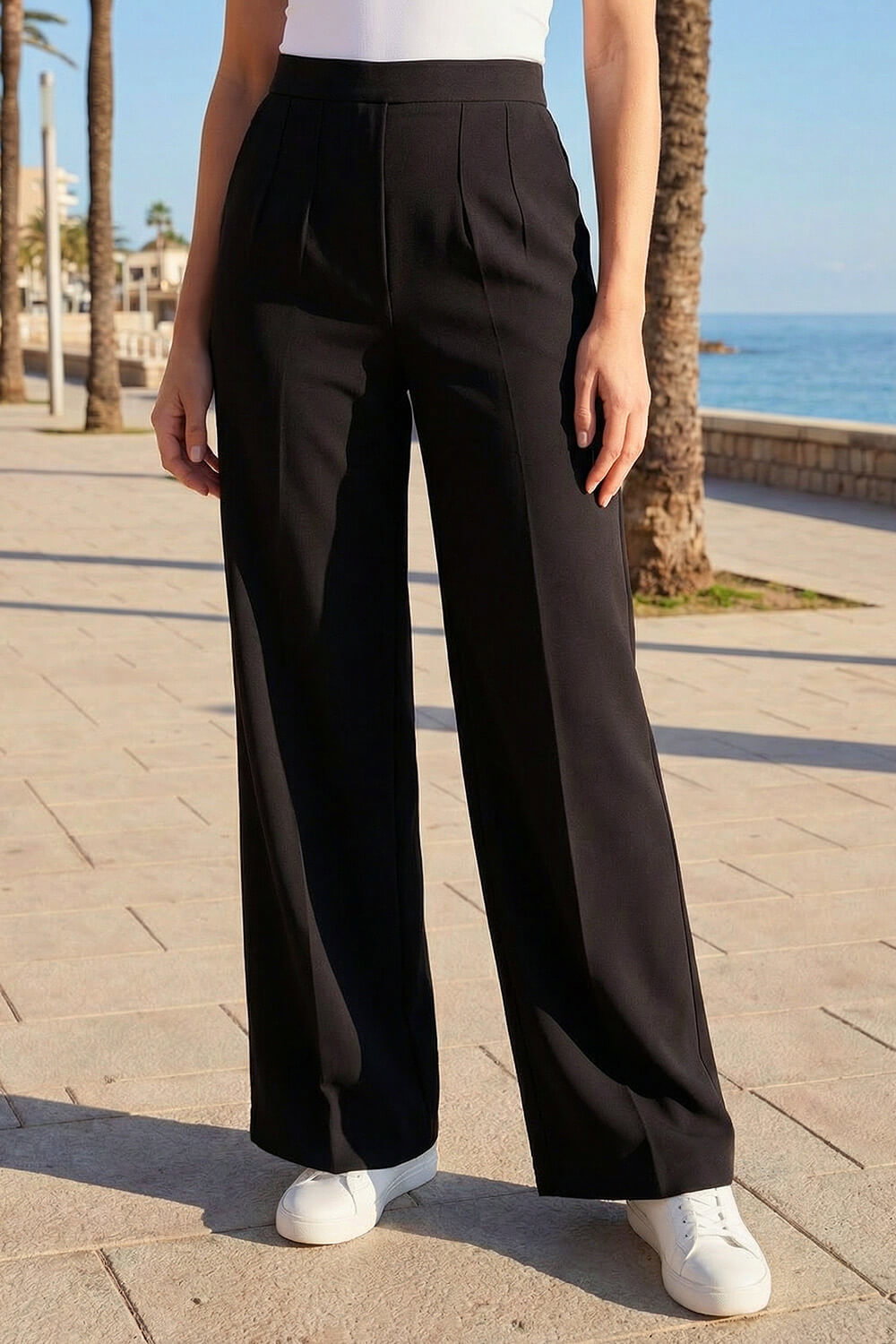 Black Petite Wide Leg Ponte Stretch Trouser, Image 3 of 4