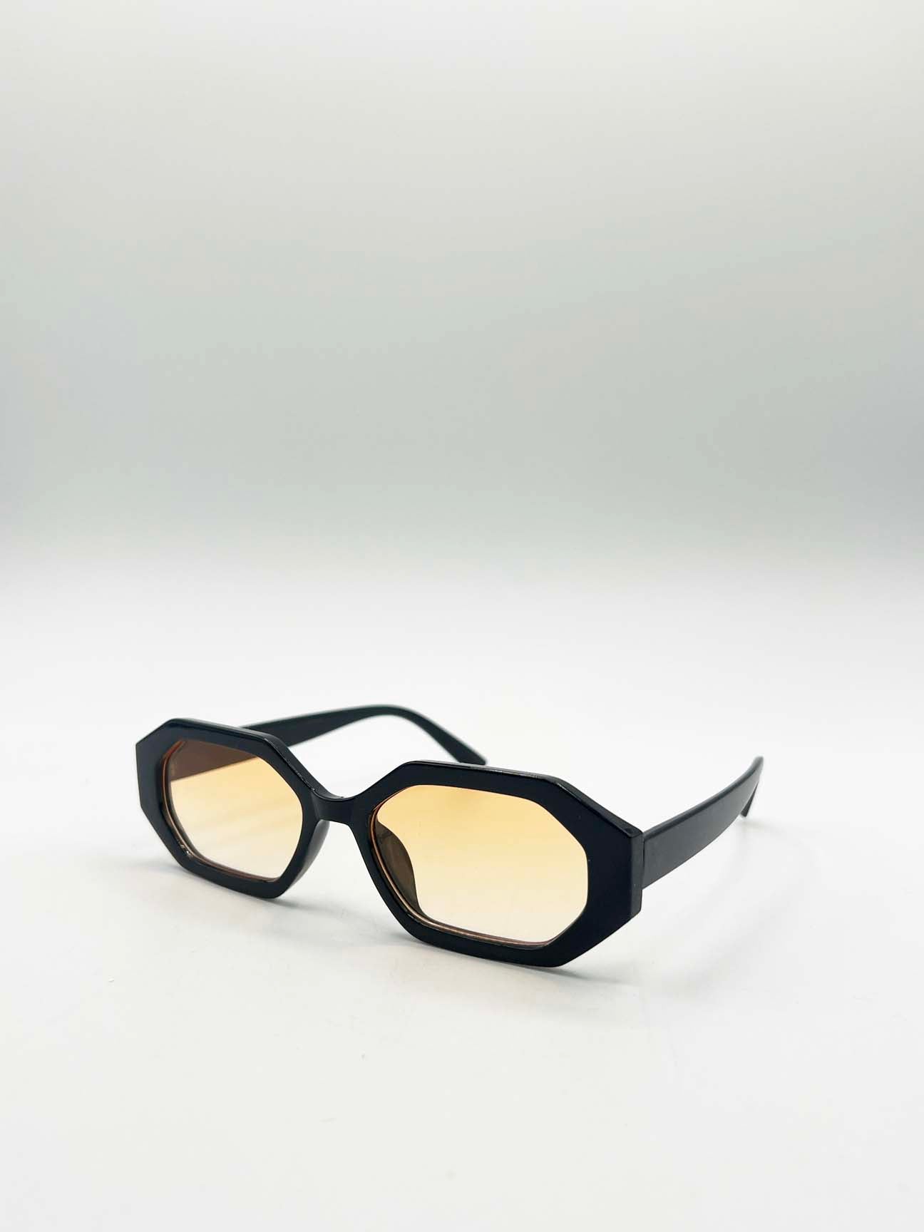 Black Oval Geomentric Sunglasses in Black Orange, Image 4 of 6