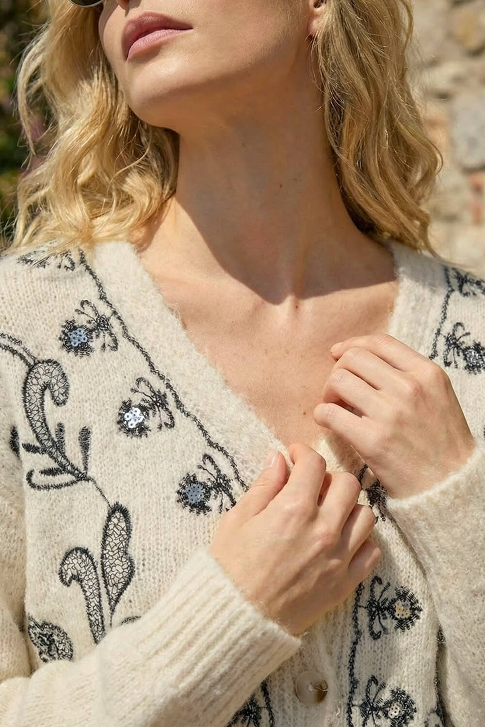 Ivory Abstract Embroidered Cardigan, Image 5 of 4
