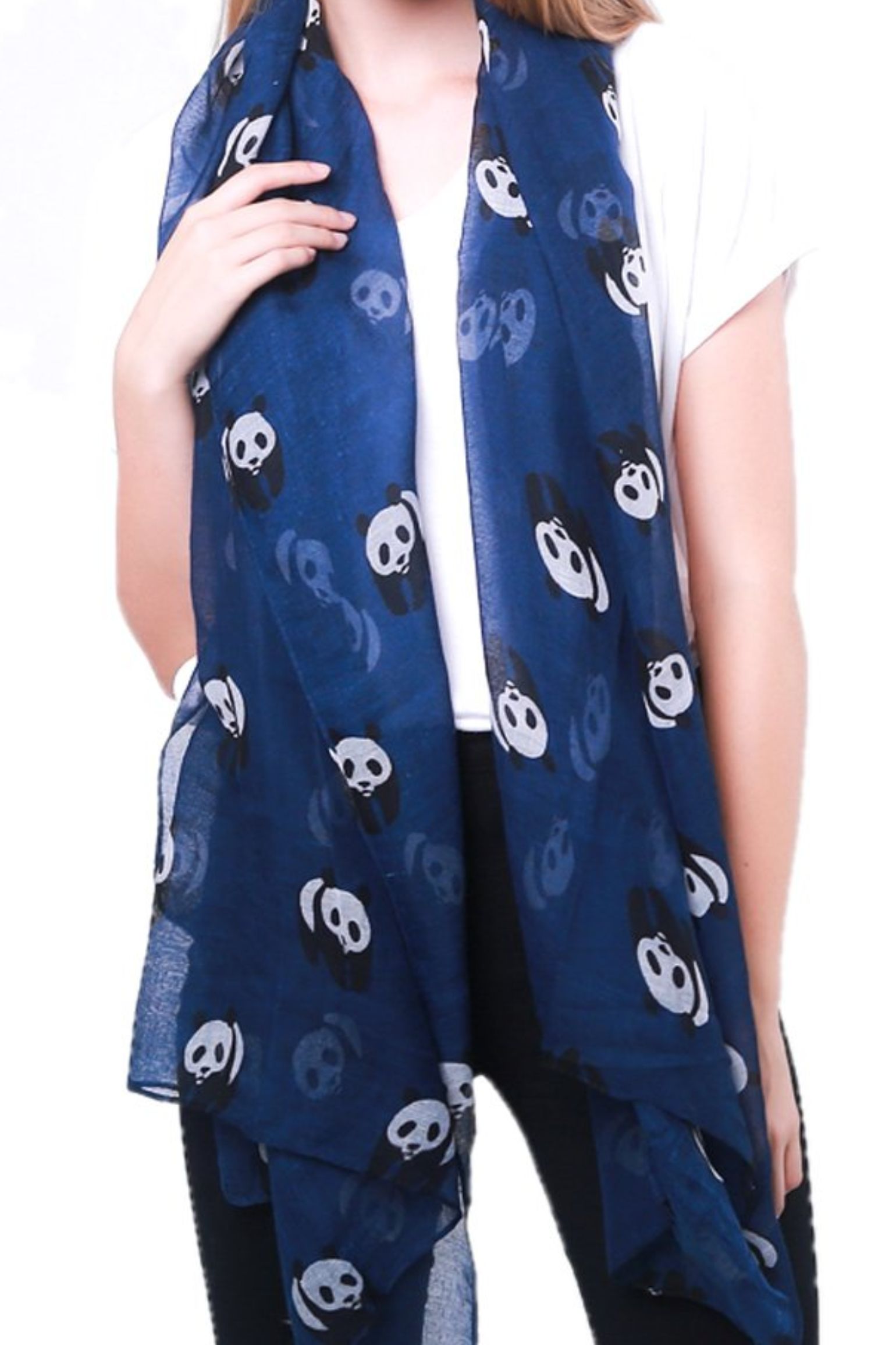 Navy Blue Panda Lightweight Scarf, Image 2 of 2