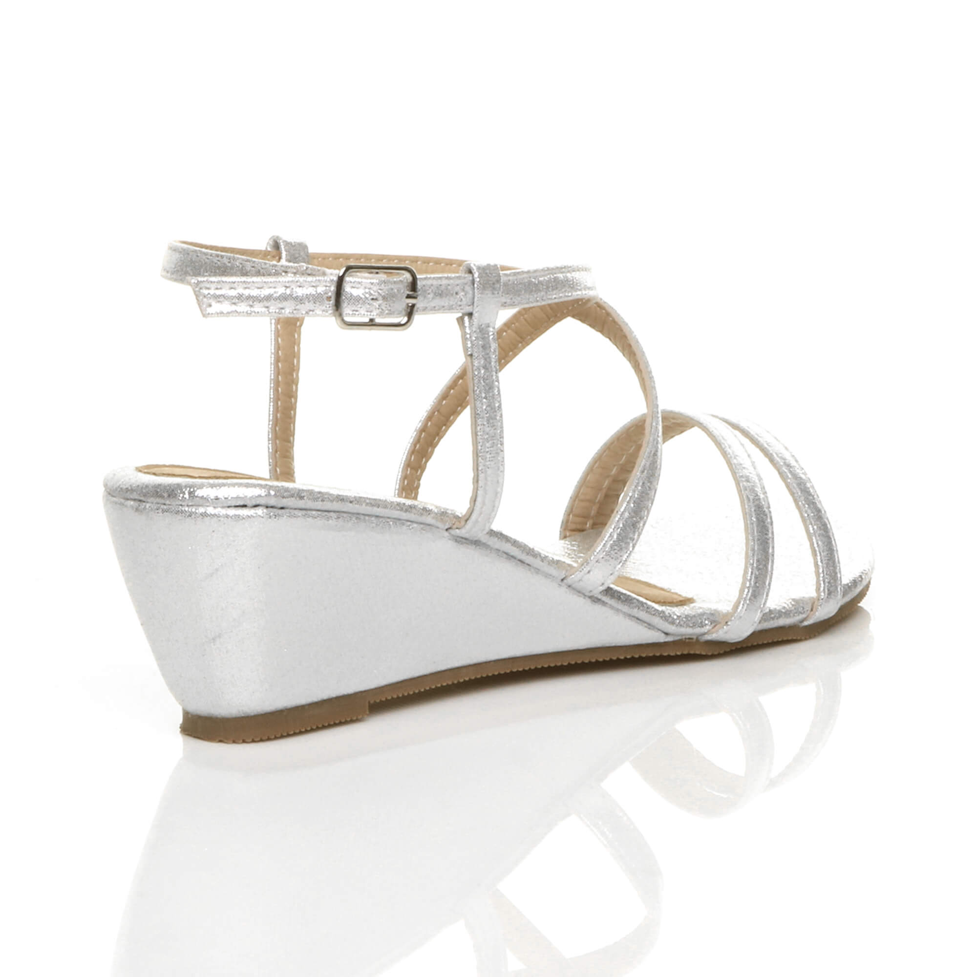 Silver AJVANI Silver Mid Wedge Heel Crossed Straps Sandals, Image 4 of 6