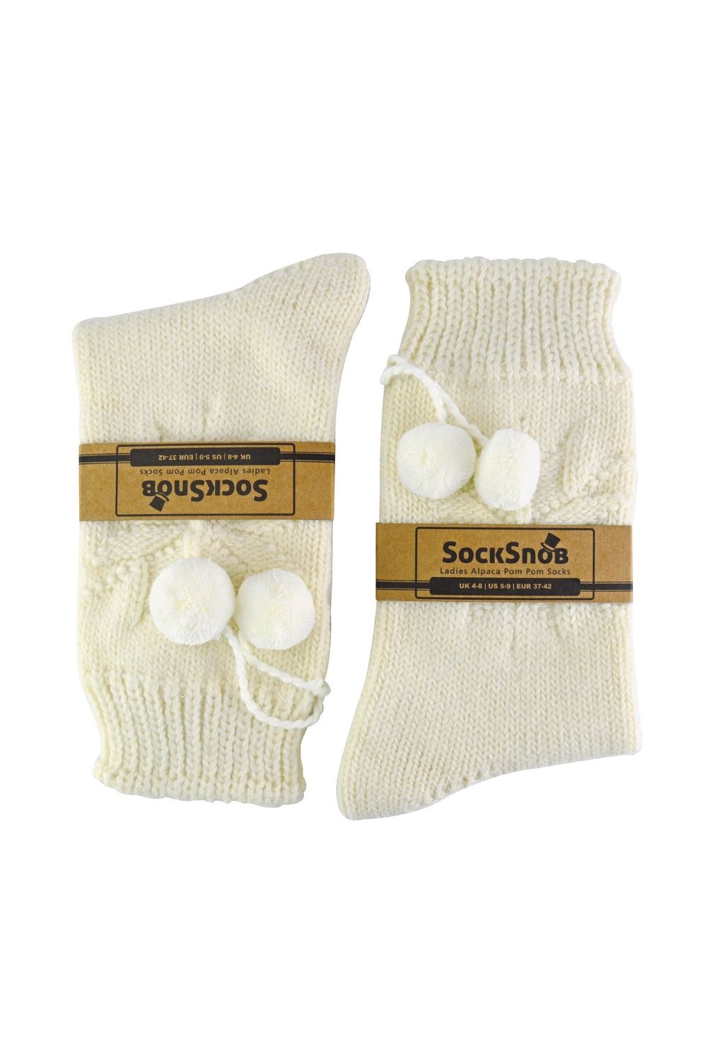 Cream 1 Pack Ladies Warm Alpaca Wool Pom Pom Bed Socks, Image 2 of 5