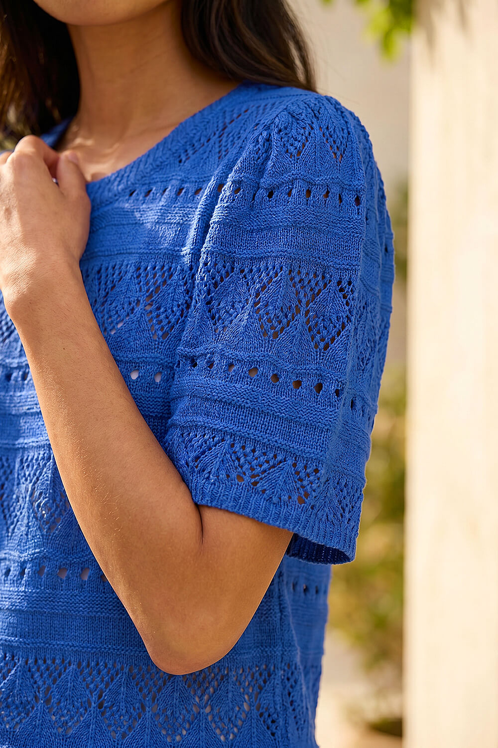 Blue Petite Pointelle Knit Top, Image 5 of 4