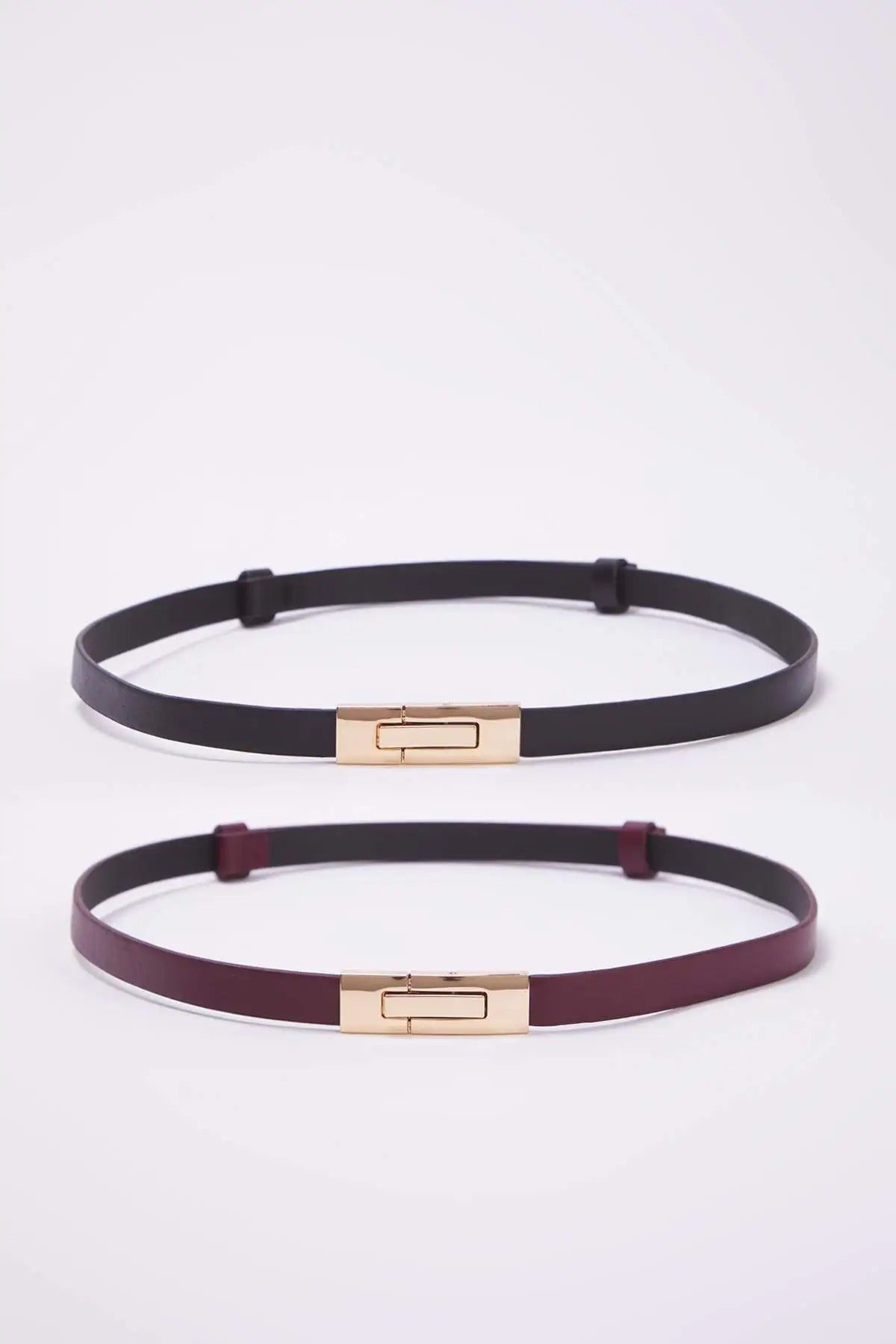 Multi WOVCOR Multi Double Pack Gold Rectangular Clasp Slim Faux Leather Belt, Image 2 of 4