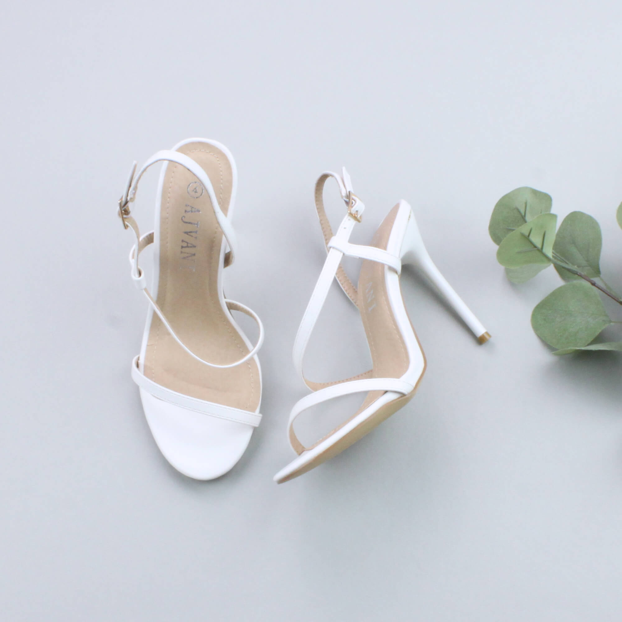 White AJVANI White Party Barely There Strappy High Heels, Image 4 of 6