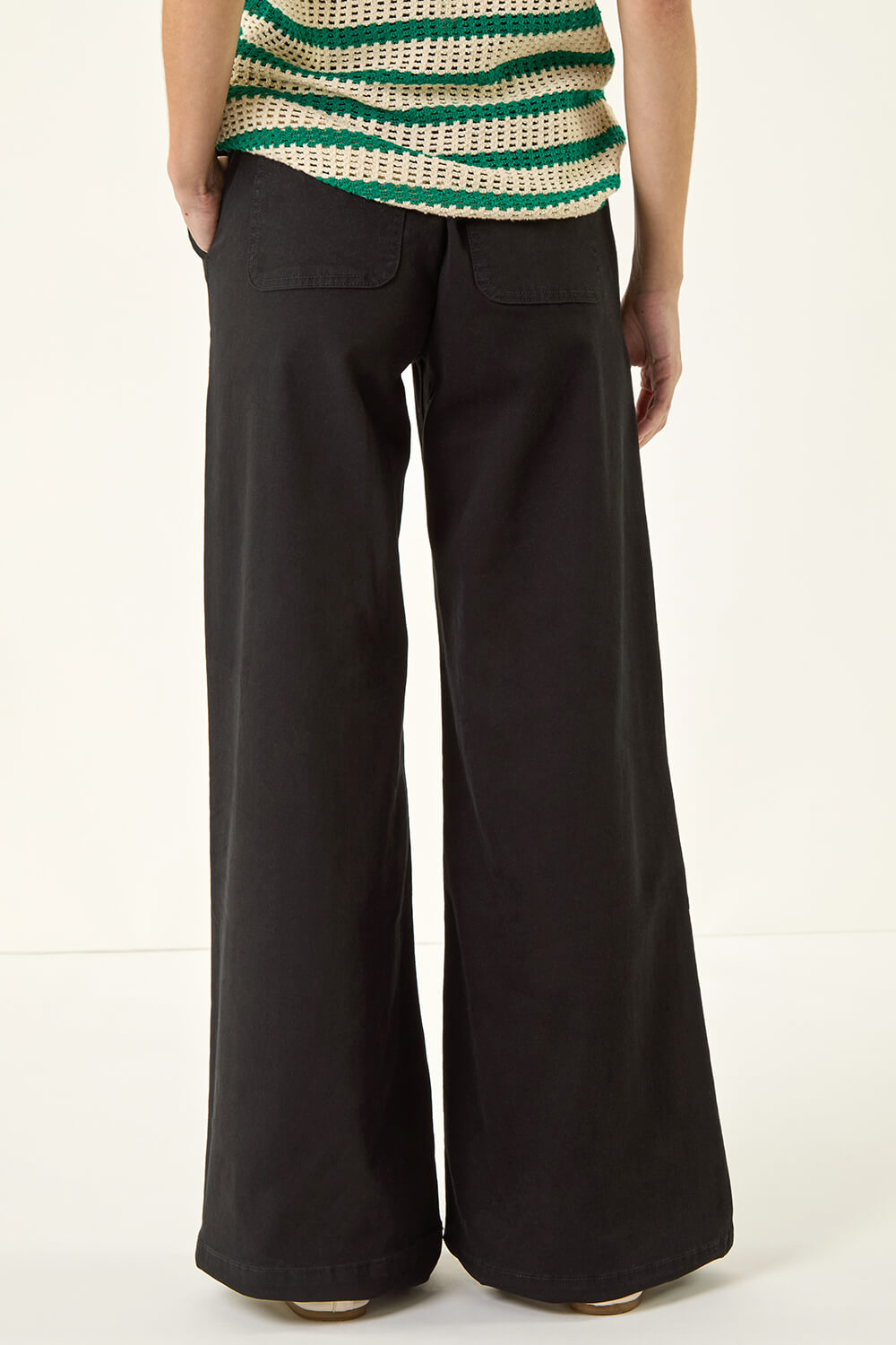 Black Cotton Stretch Wide Leg Jean, Image 4 of 5