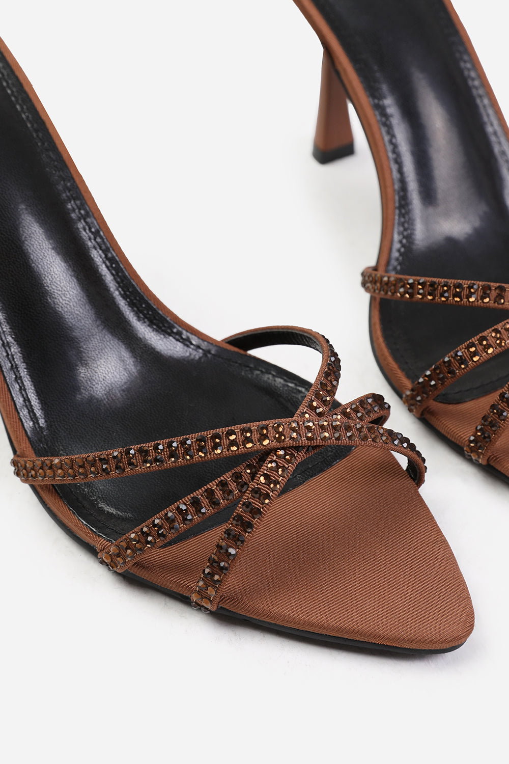 Chocolate Audra Cross Over Strap With Gem Detail Heels, Image 3 of 3