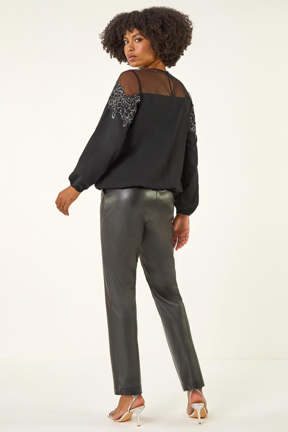 Black Sequin Detail Bubble Hem Top, Image 5 of 6