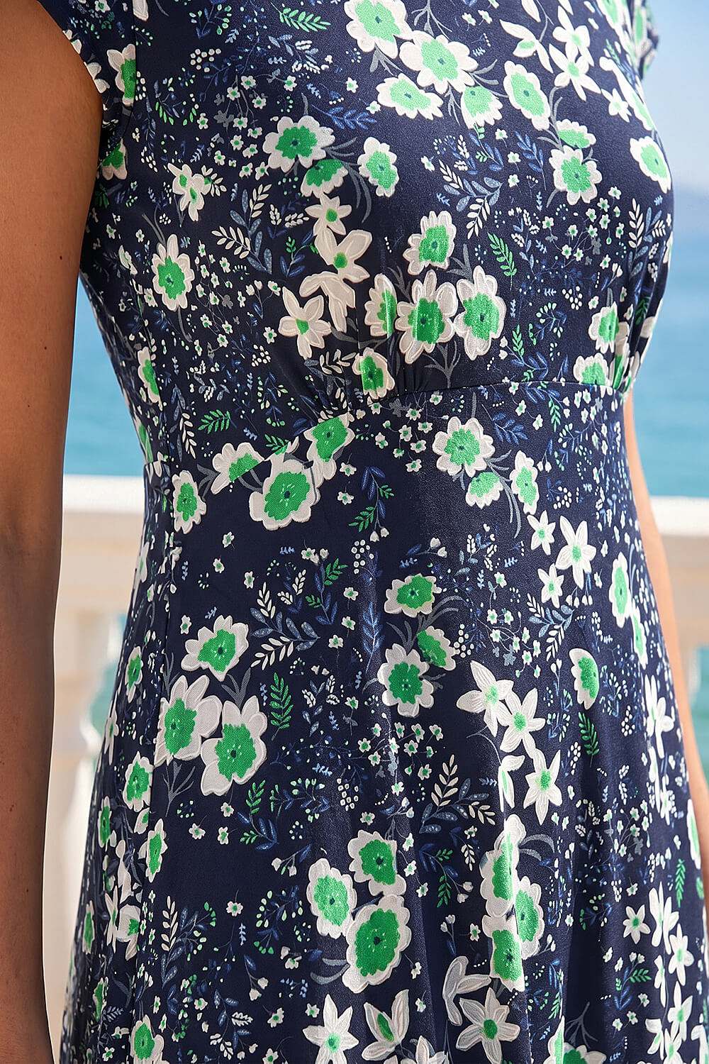 Green Floral Print Midi Tea Dress, Image 5 of 4