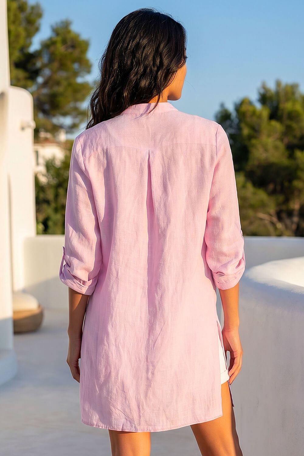 Pink Petite Chambray Buttoned Overshirt, Image 3 of 4
