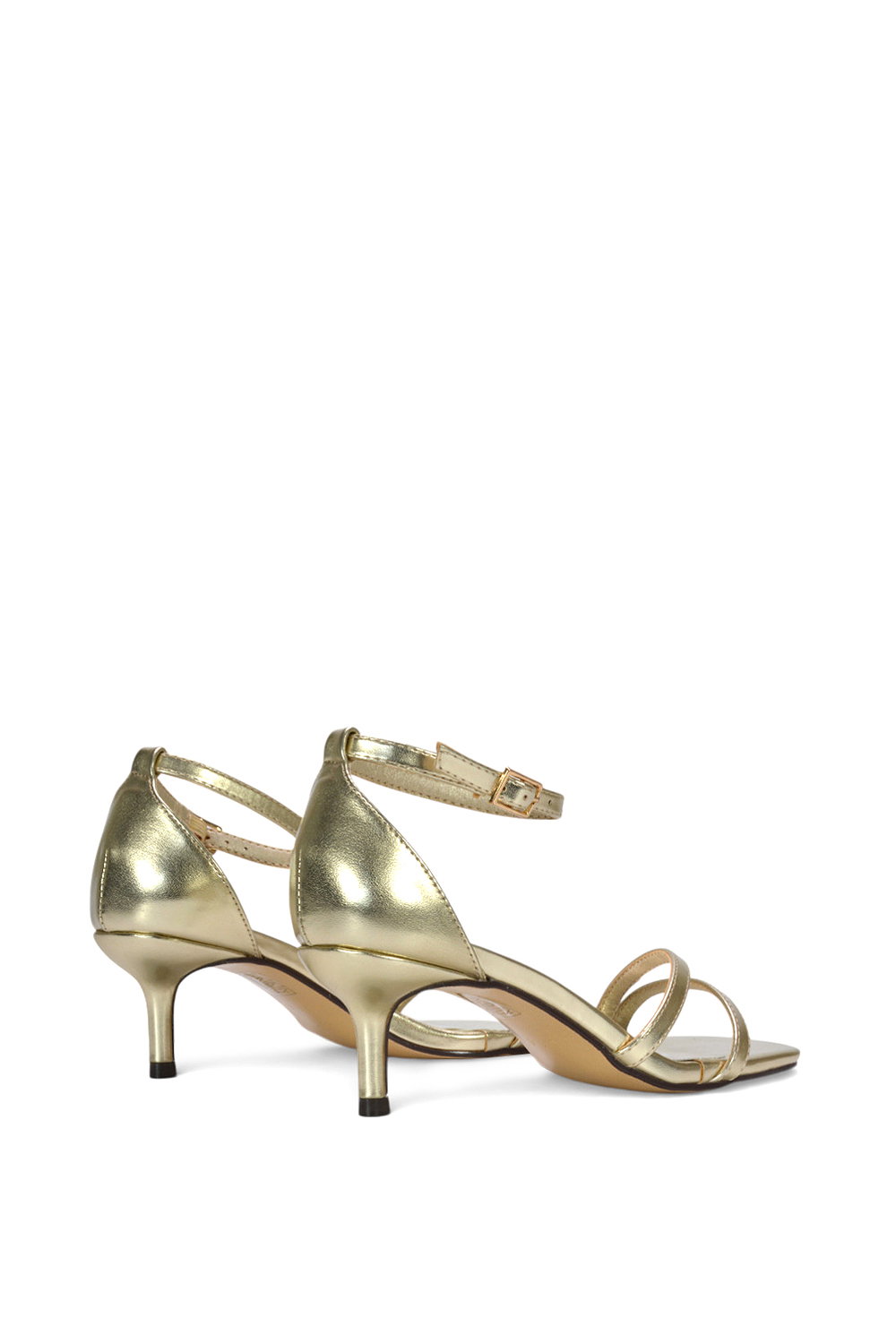 Gold XY LONDON Gold 'Lea' Open Toe Strappy Low Kitten Heel Sandal Shoes, Image 3 of 6