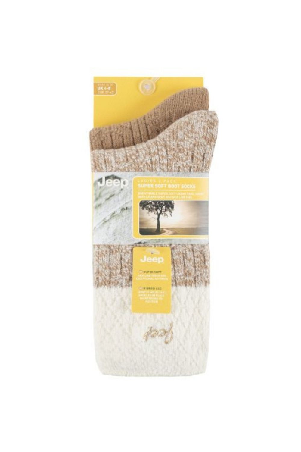 Beige 2 Pack Supersoft Hiking Boot Socks, Image 2 of 5