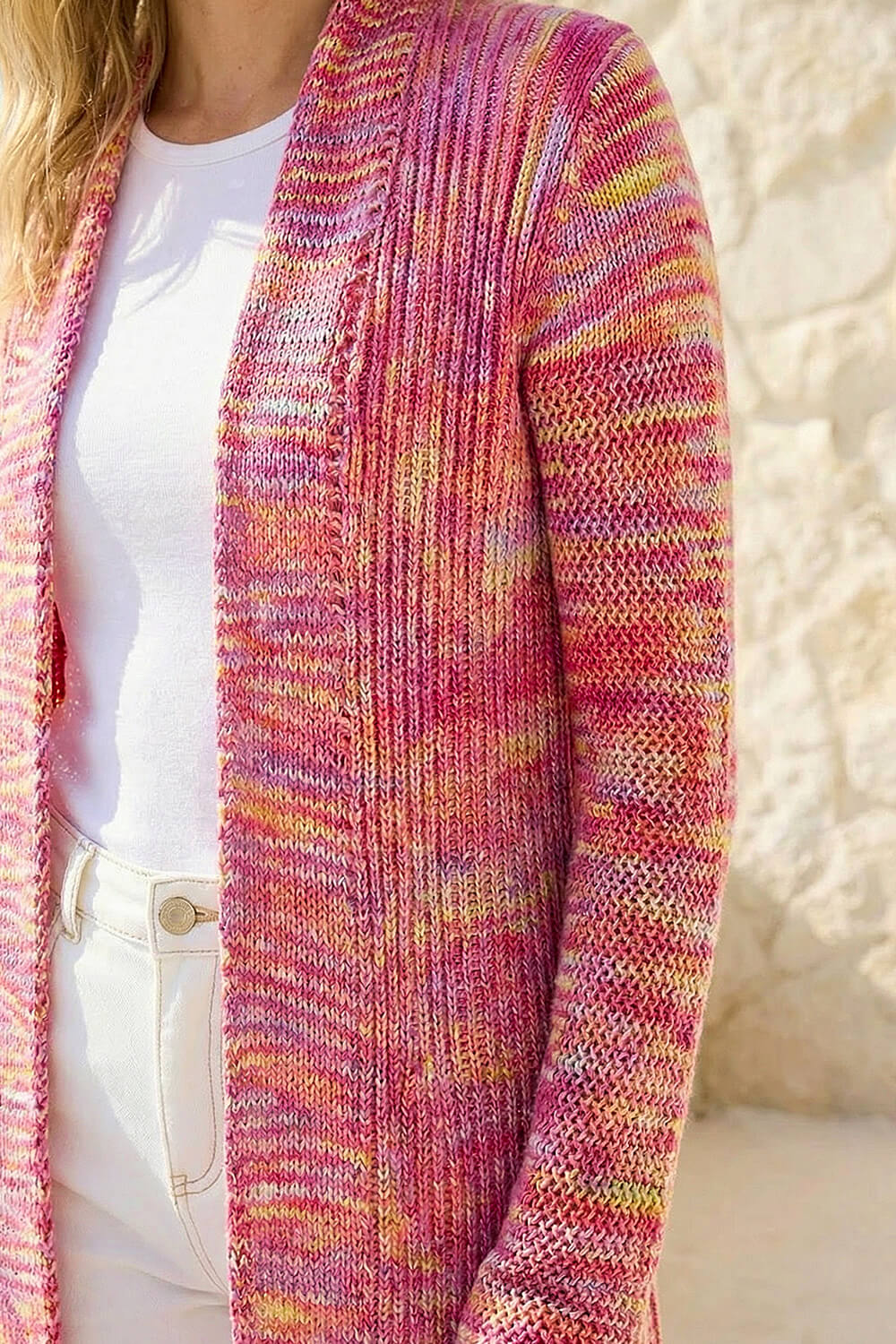 Cerise Pointelle Longline Cardigan, Image 5 of 4