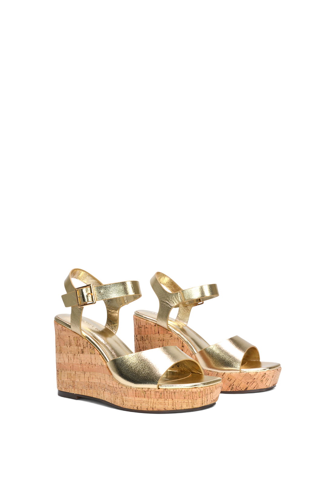 Gold 'Seraphina' Cork Platform Wedge Heel Sandals With Ankle Strap, Image 3 of 6