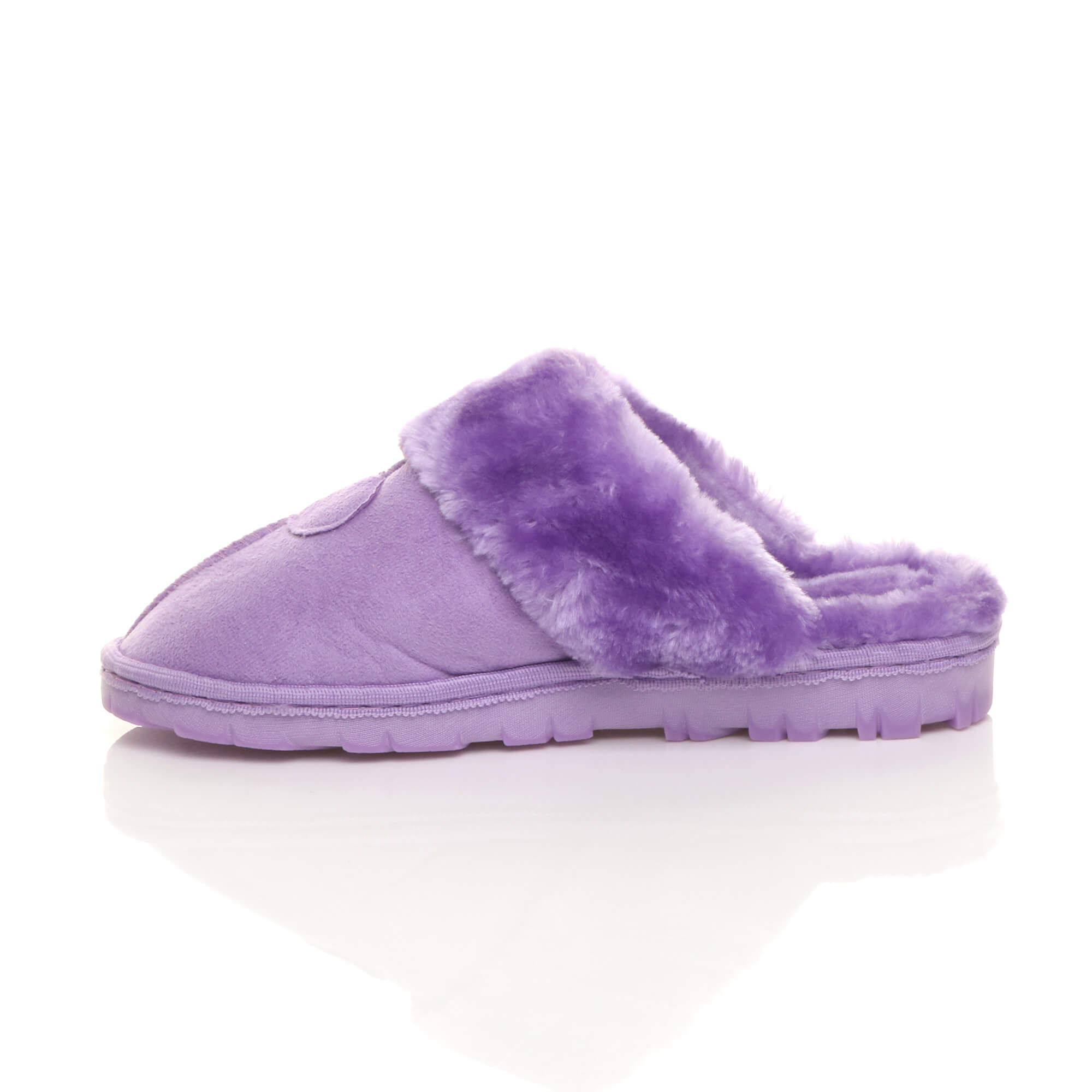 Lilac Faux Fur Lined Slip On Memory Foam Mules Slippers, Image 2 of 5