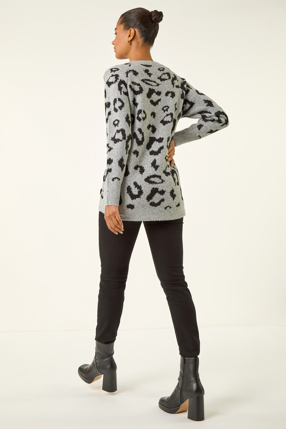 Grey Jacquard Animal Print Jumper, Image 4 of 5