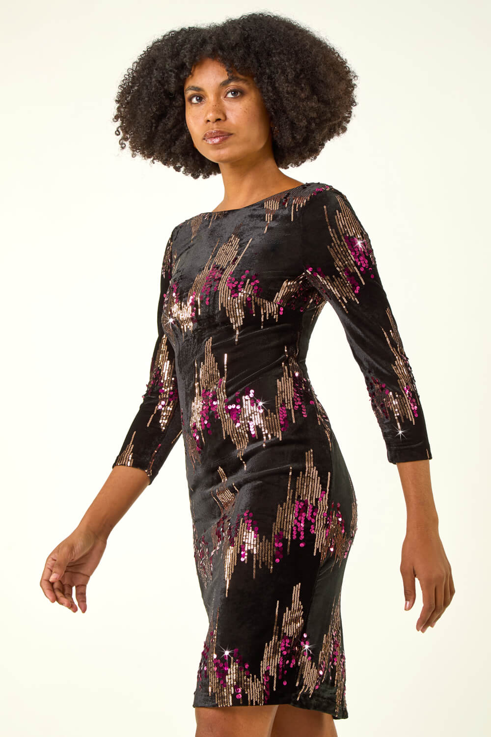 Bronze Sequin Velvet Bodycon Dress, Image 6 of 6