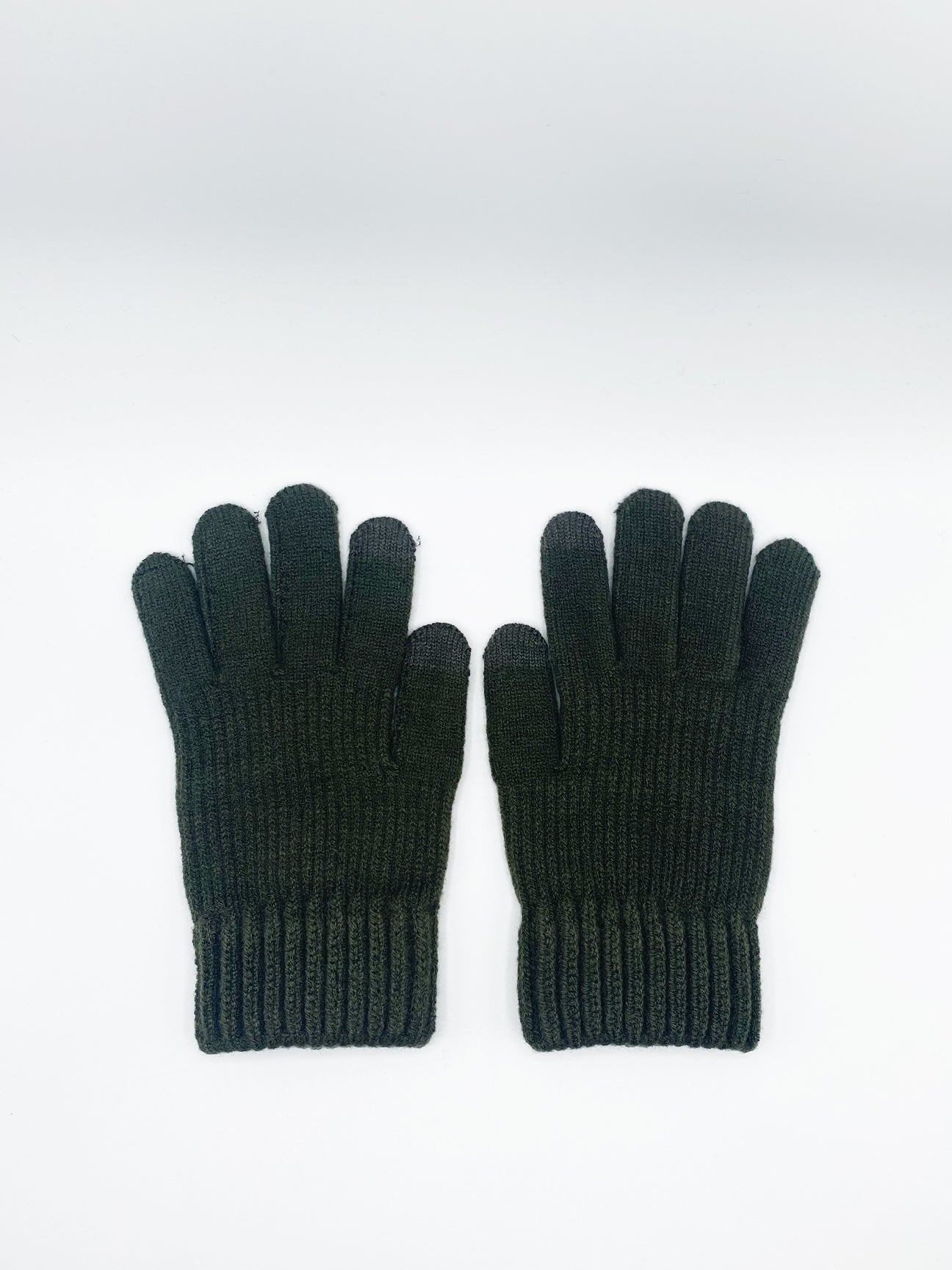 Khaki SVNX Khaki Ribbed Knitted Gloves, Image 1 of 2